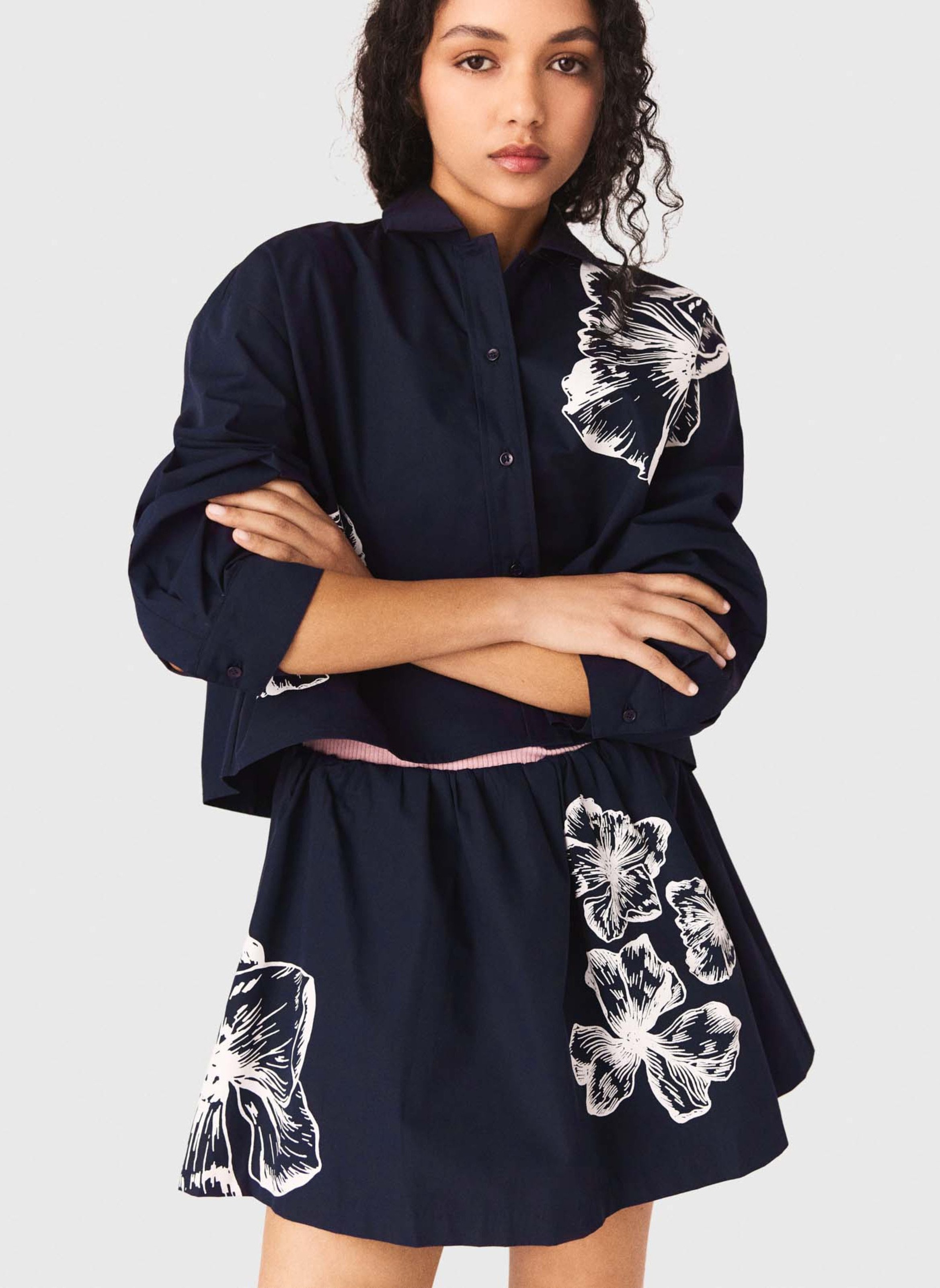 Chemise à imprimé floral en coton MAJE Bleu