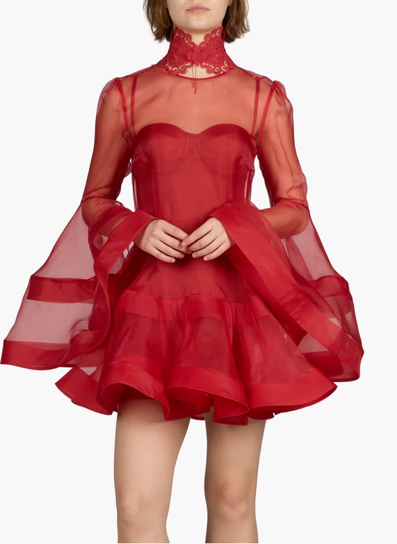 sandro red dress Palma Collared Knit Button Down-Red