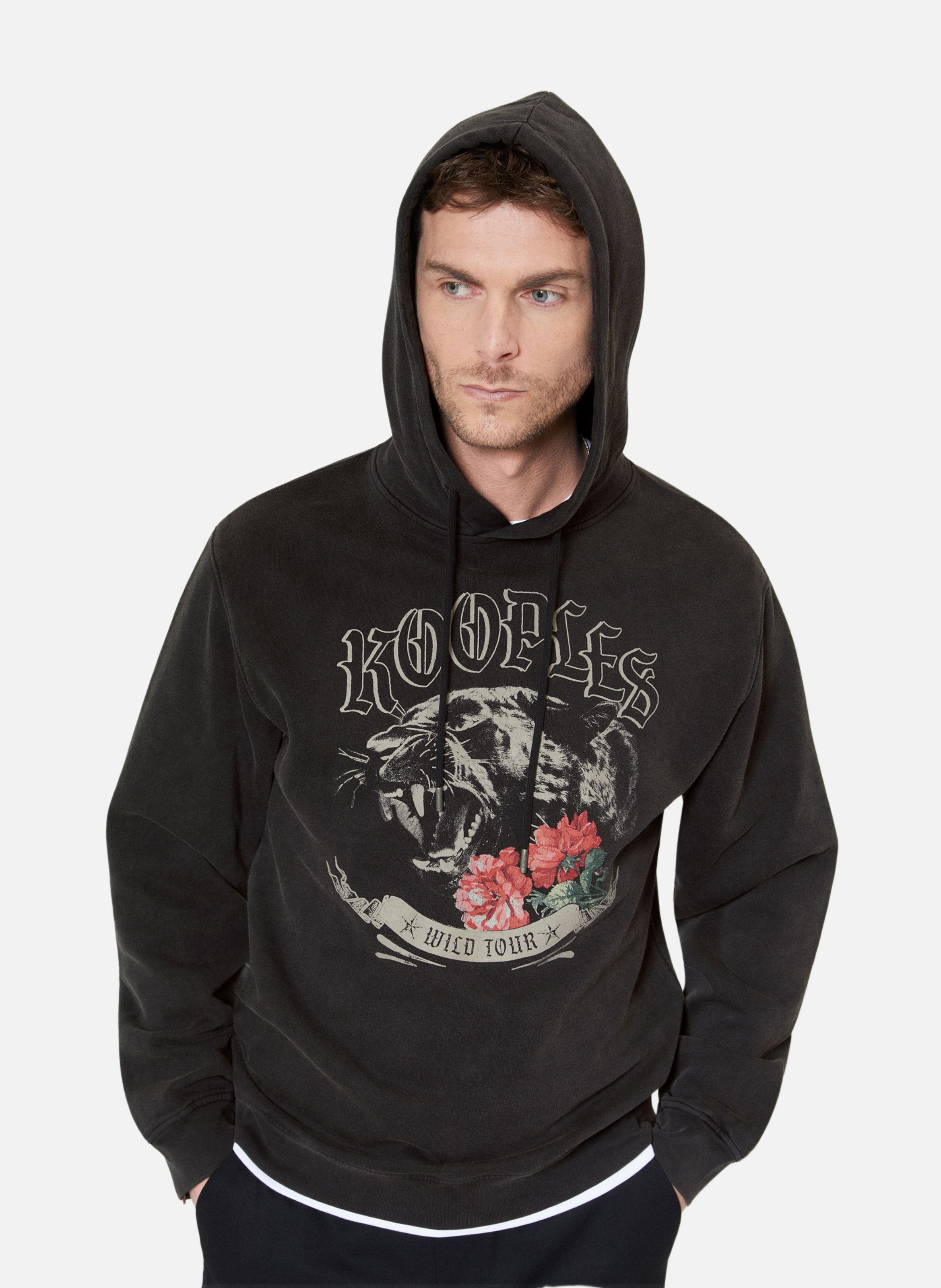 Sweatshirt à capuche avec sérigraphie panthère THE KOOPLES Noir