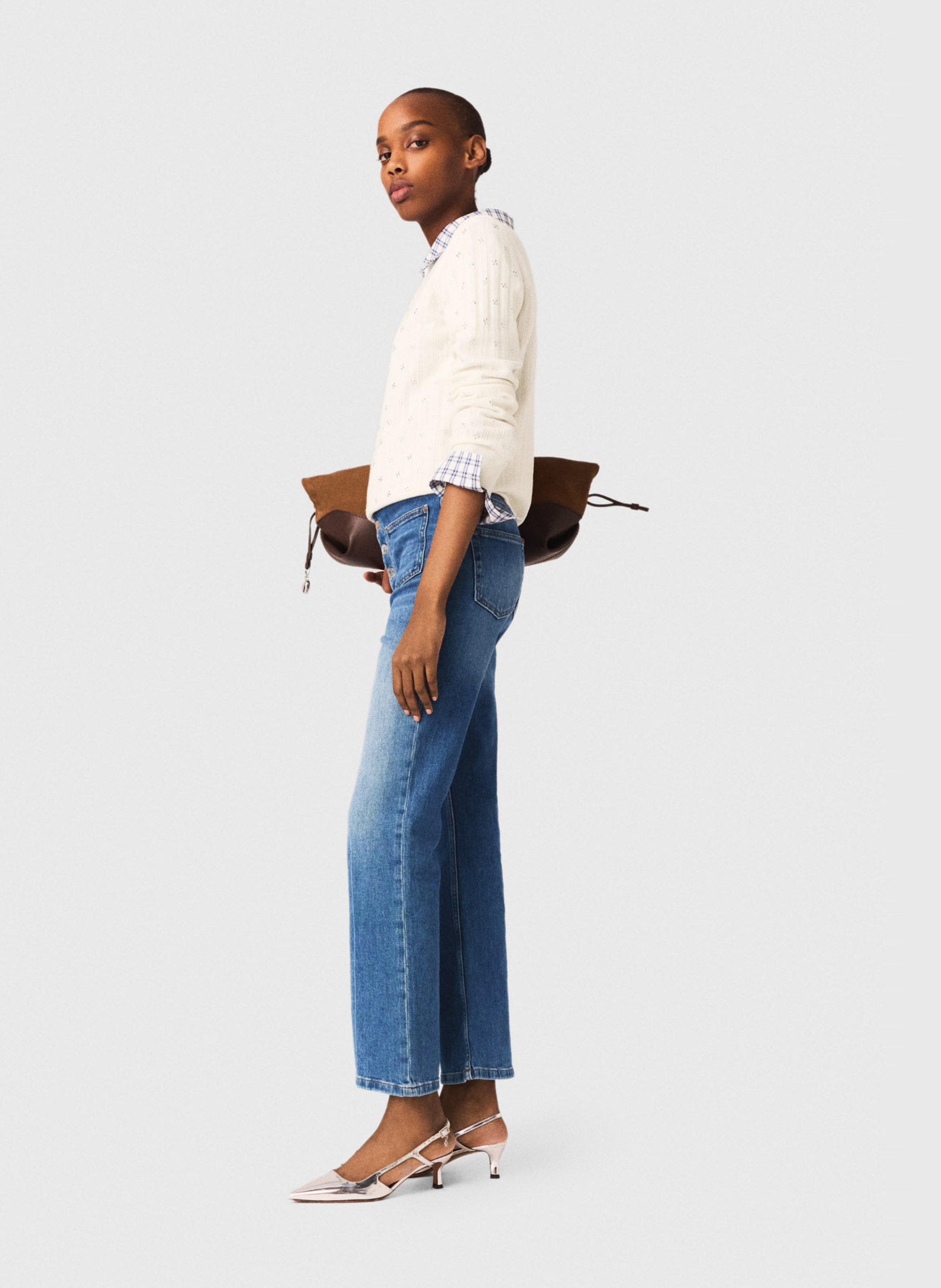 Jean cropped en coton mélangé MAJE Bleu