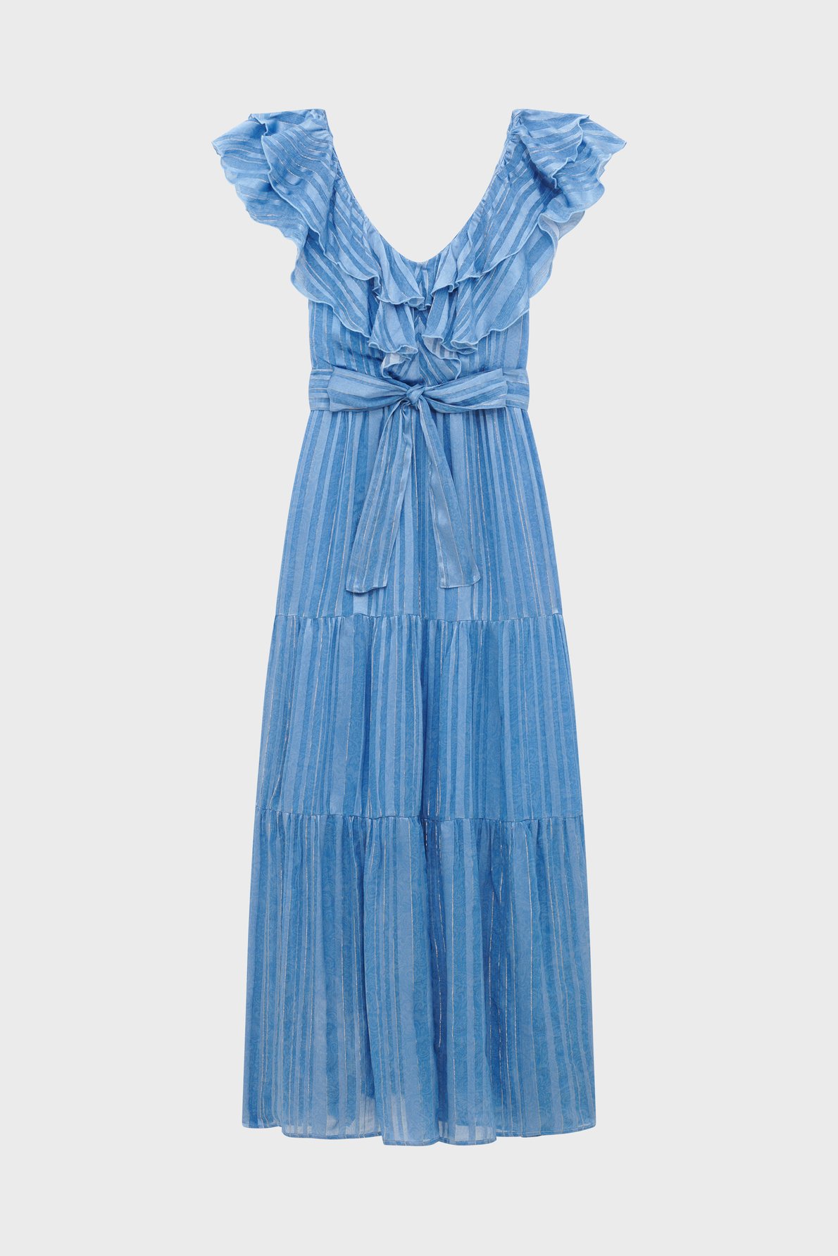 Robe longue à rayures et volants - ania Blanc