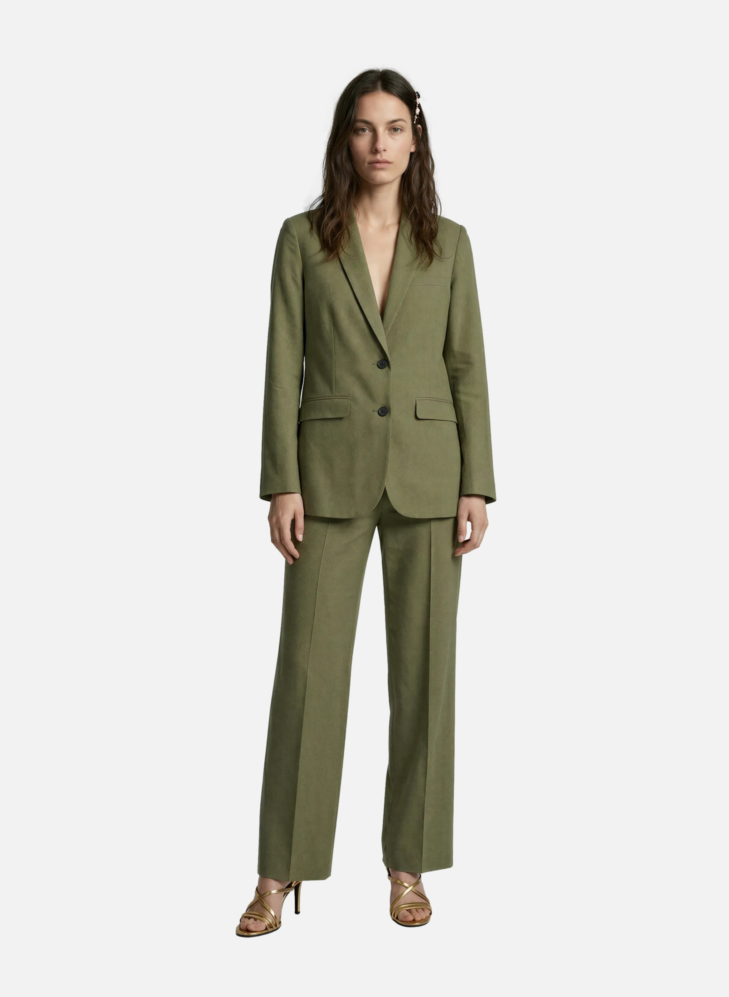 Pantalon de tailleur large en lin THE KOOPLES Vert