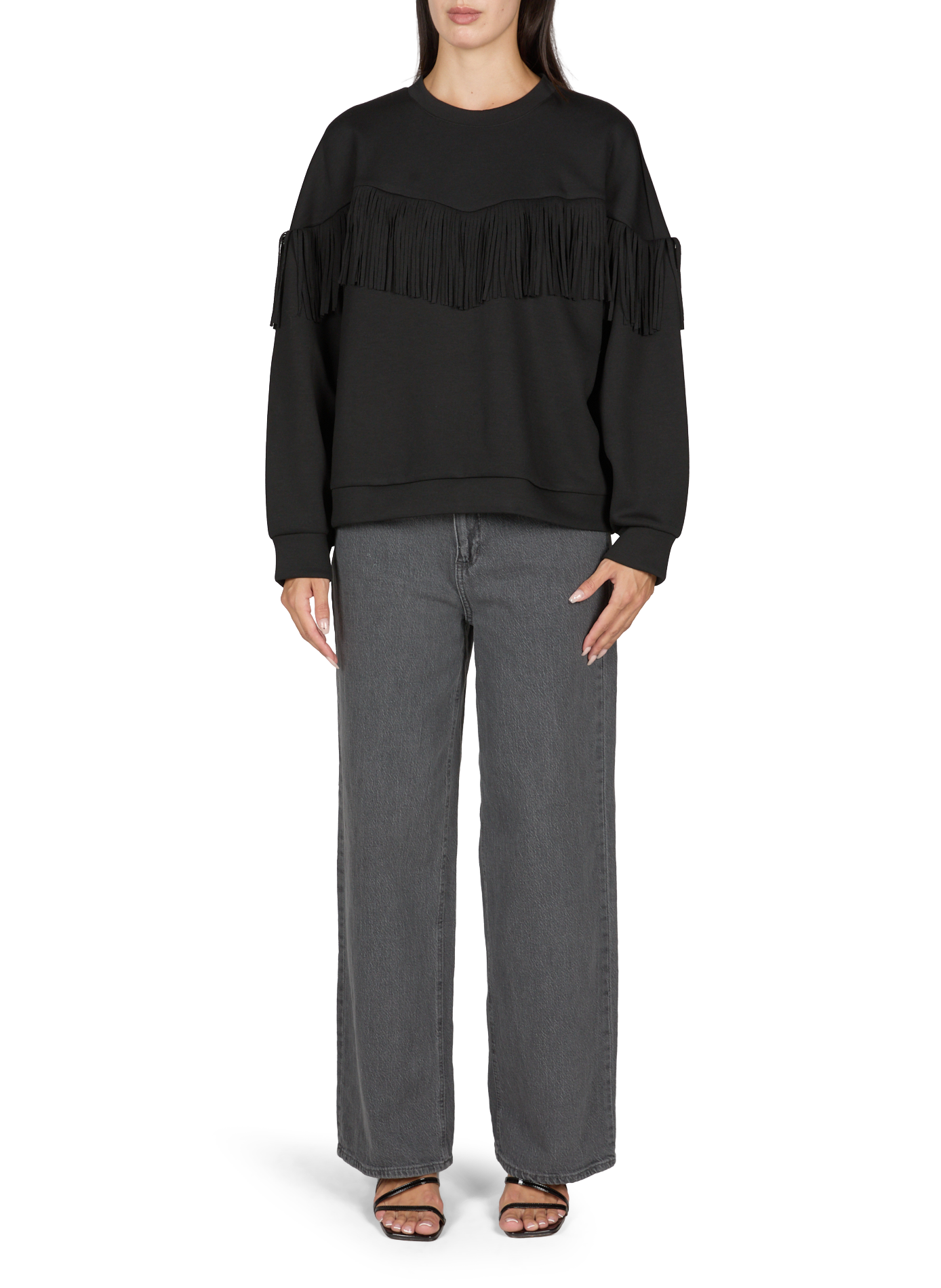 Round neck sweatshirt with fringes VILA Black