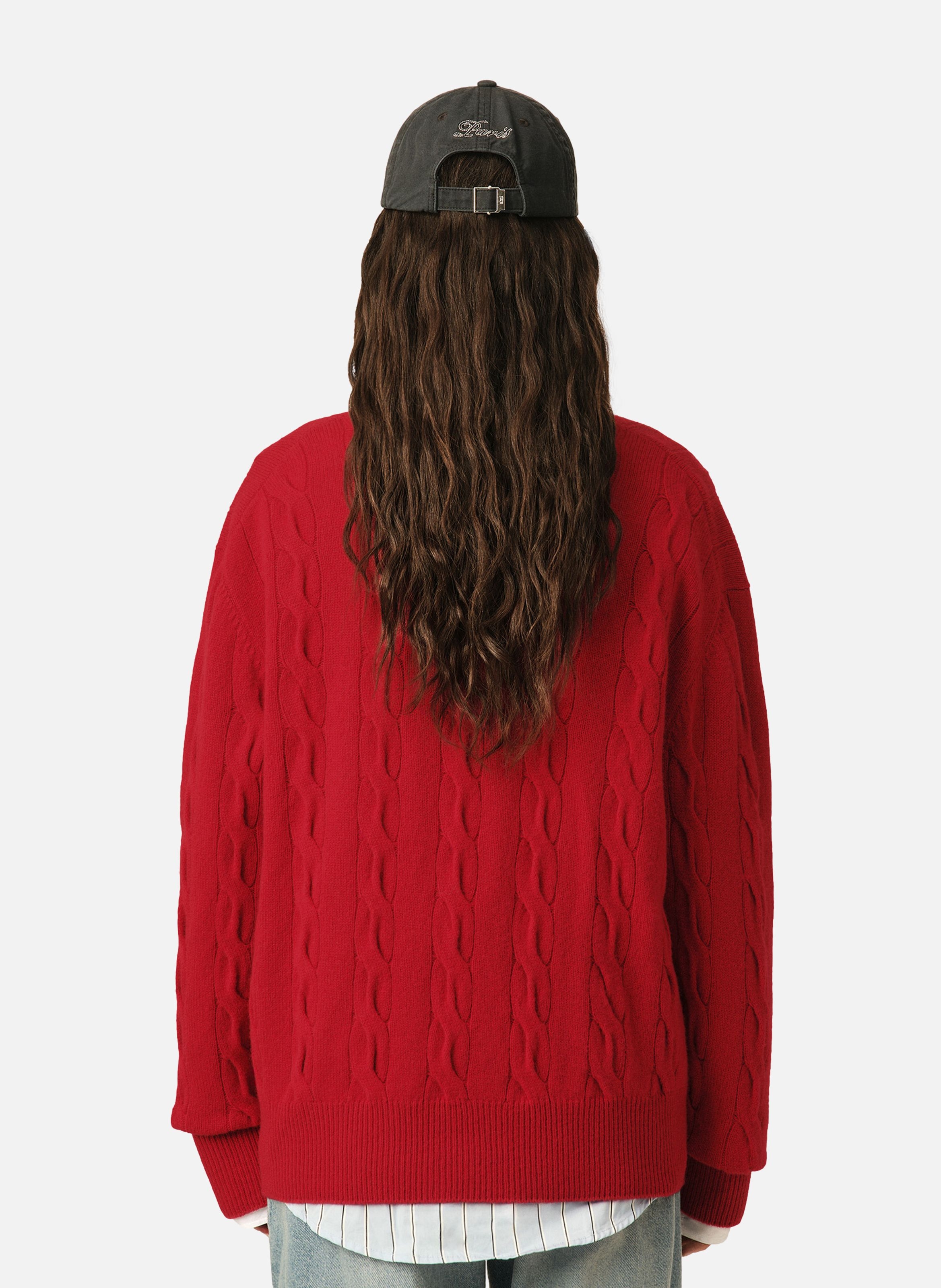 Cardigan torsadé unisexe en laine AMI PARIS Rouge