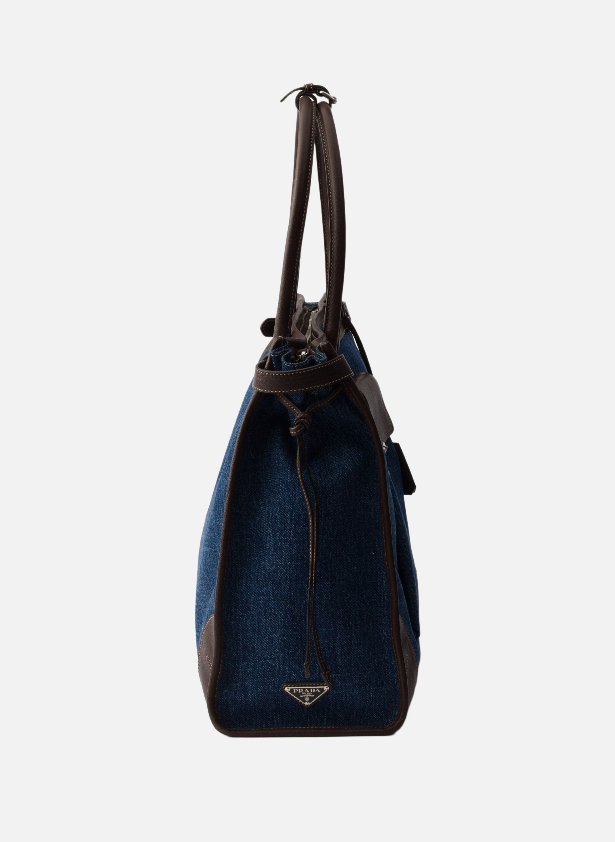 Cabas prada bonnie en denim et cuir PRADA Bleu