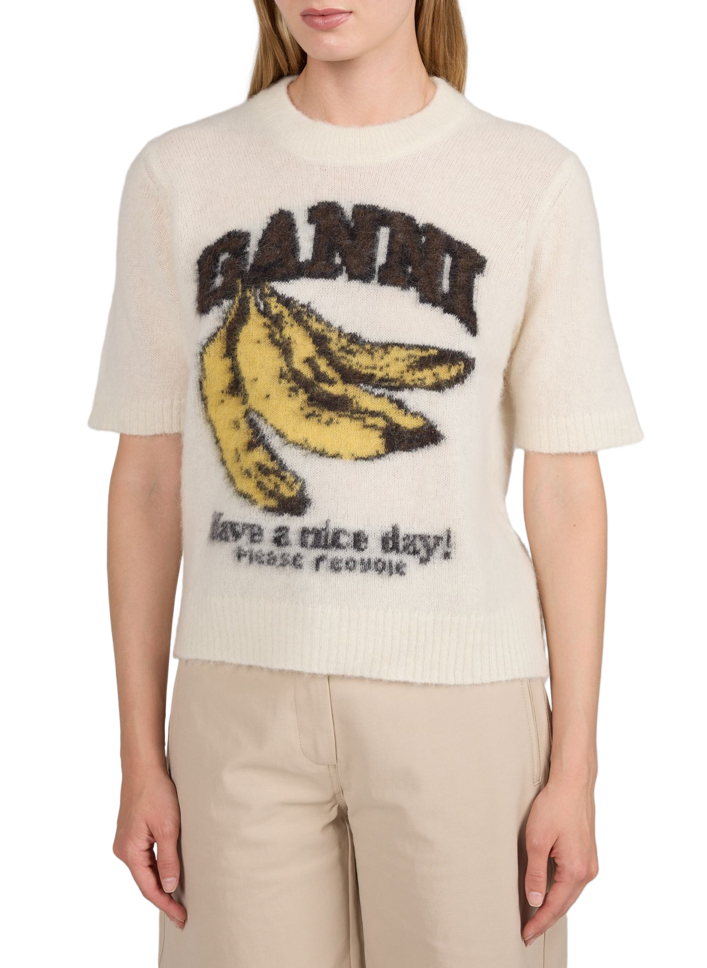 Short-sleeve sweater in a blend of alpaca and wool GANNI Multicolour