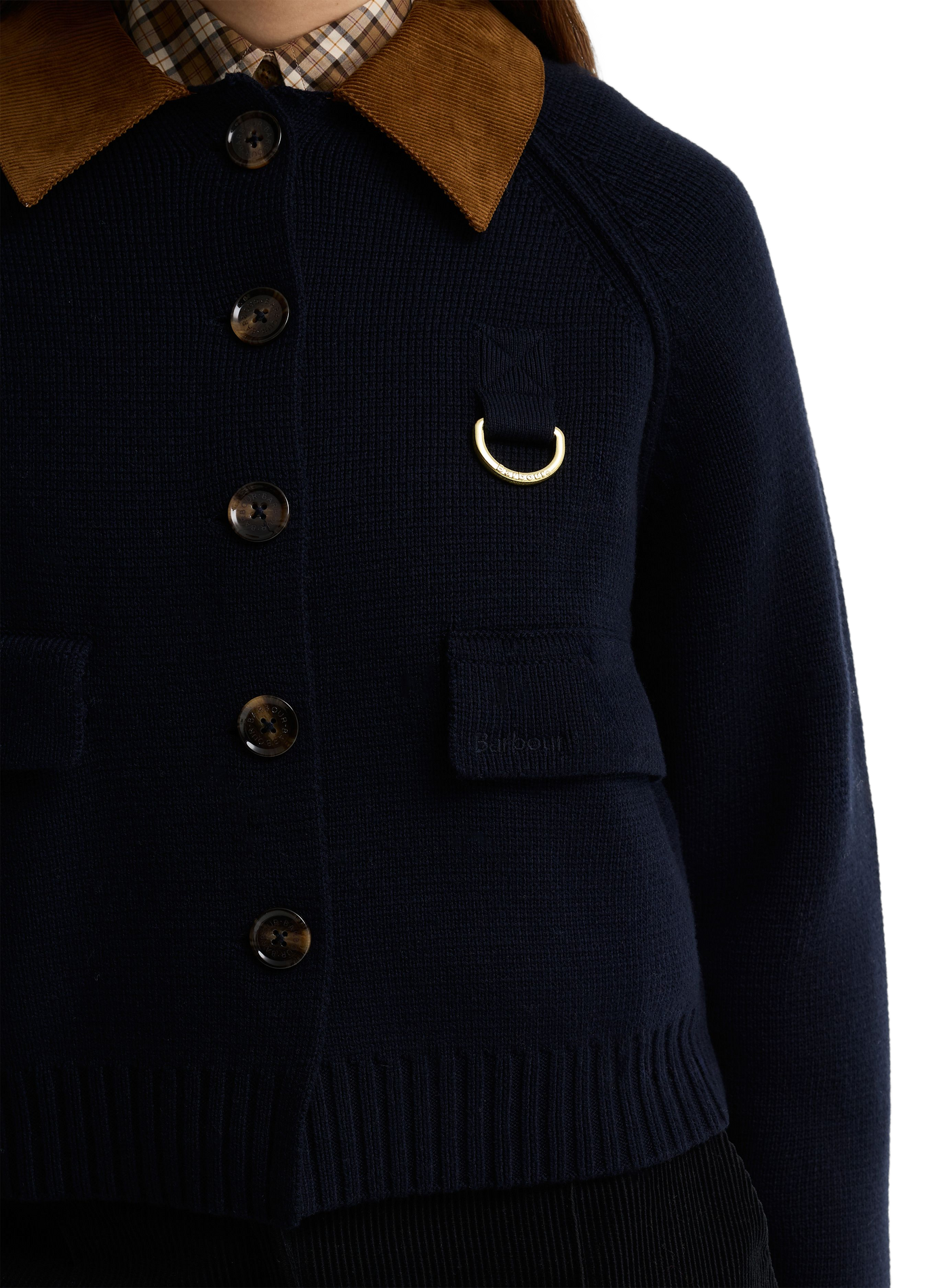 Cardigan côtelé en coton et laine mérinos BARBOUR Bleu