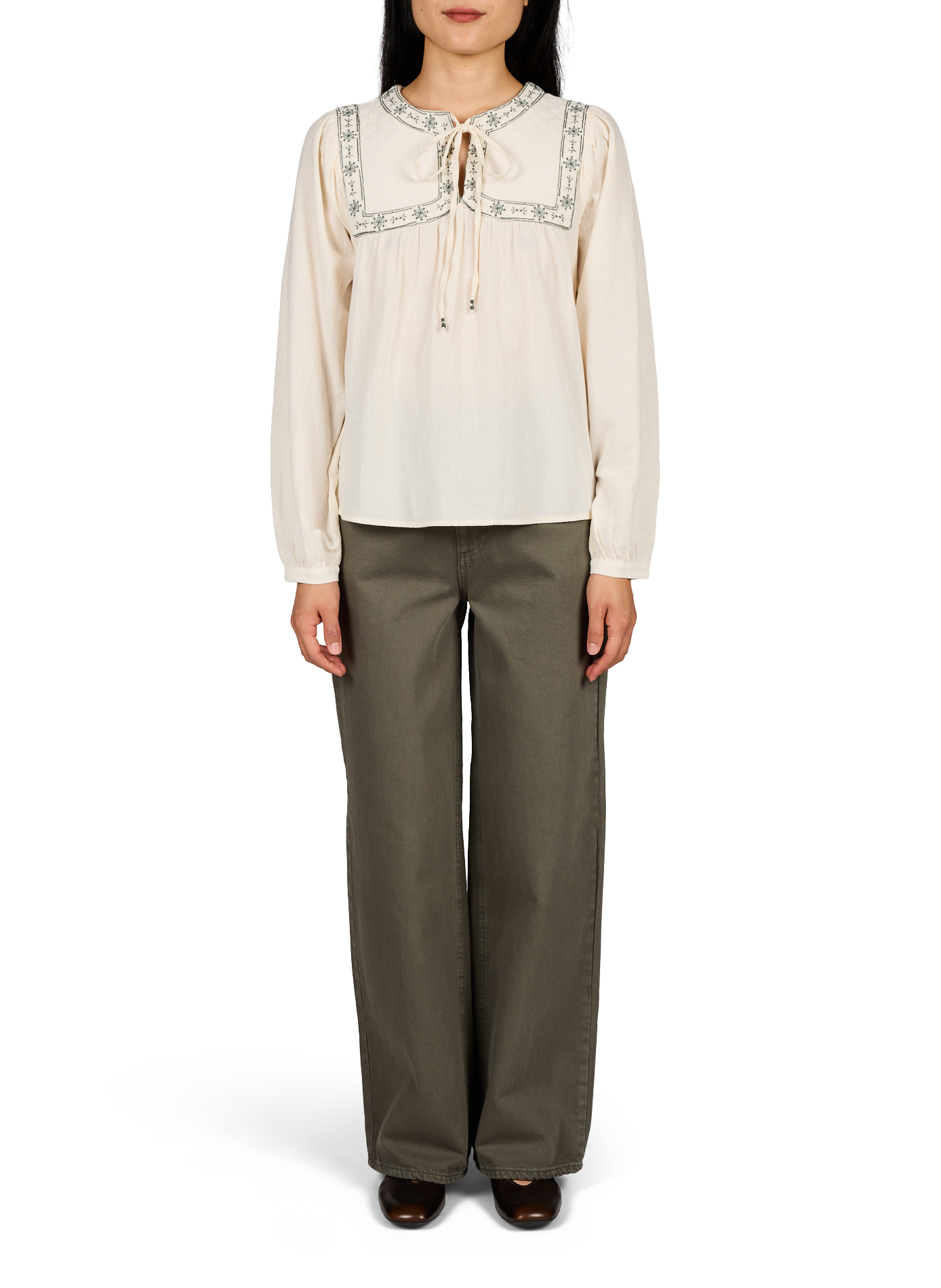 Weite Baumwolljeans VILA Khaki
