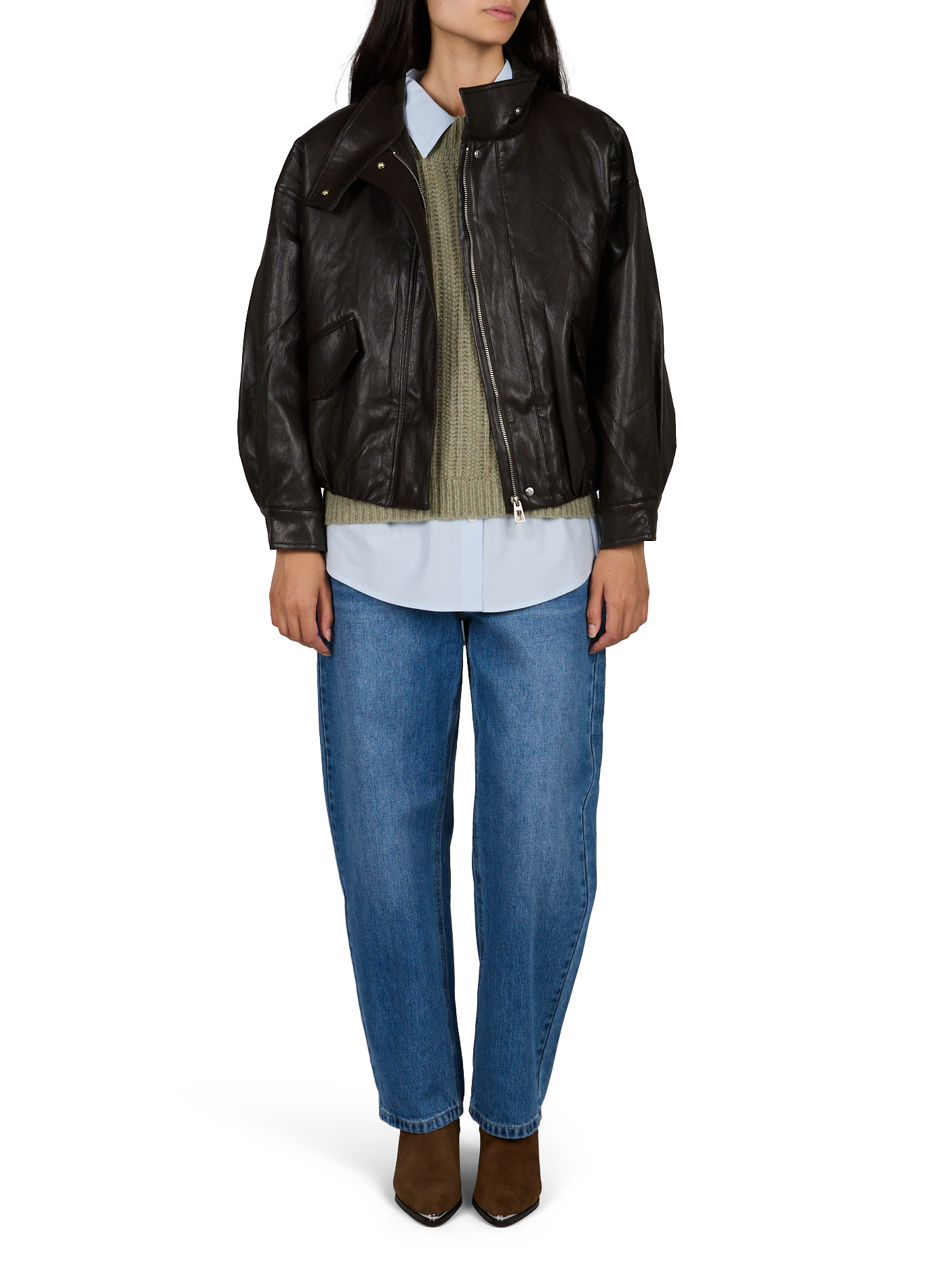 Jacket with high collar leather effect ARTLOVE Brown