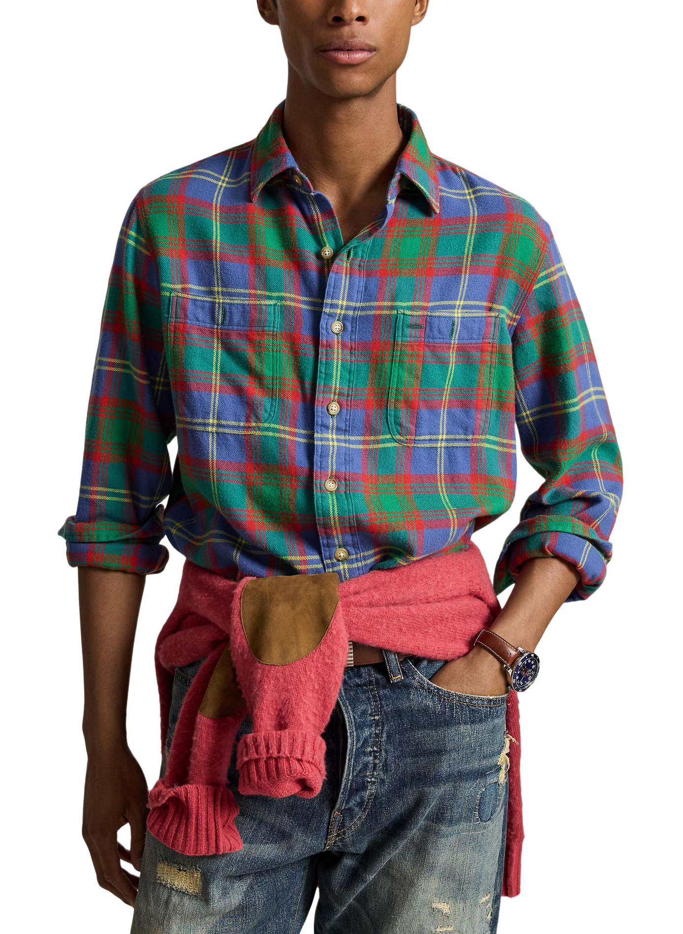 Chemise droit col classique à carreaux en coton POLO RALPH LAUREN Bleu