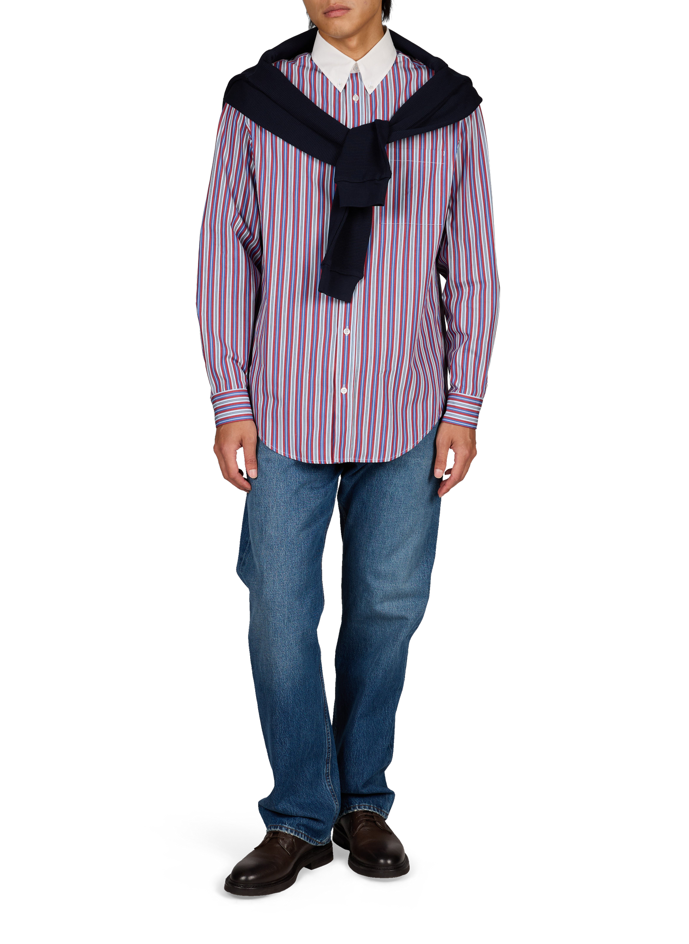 Loose fit button-down collar striped cotton shirt DROLE DE MONSIEUR Red