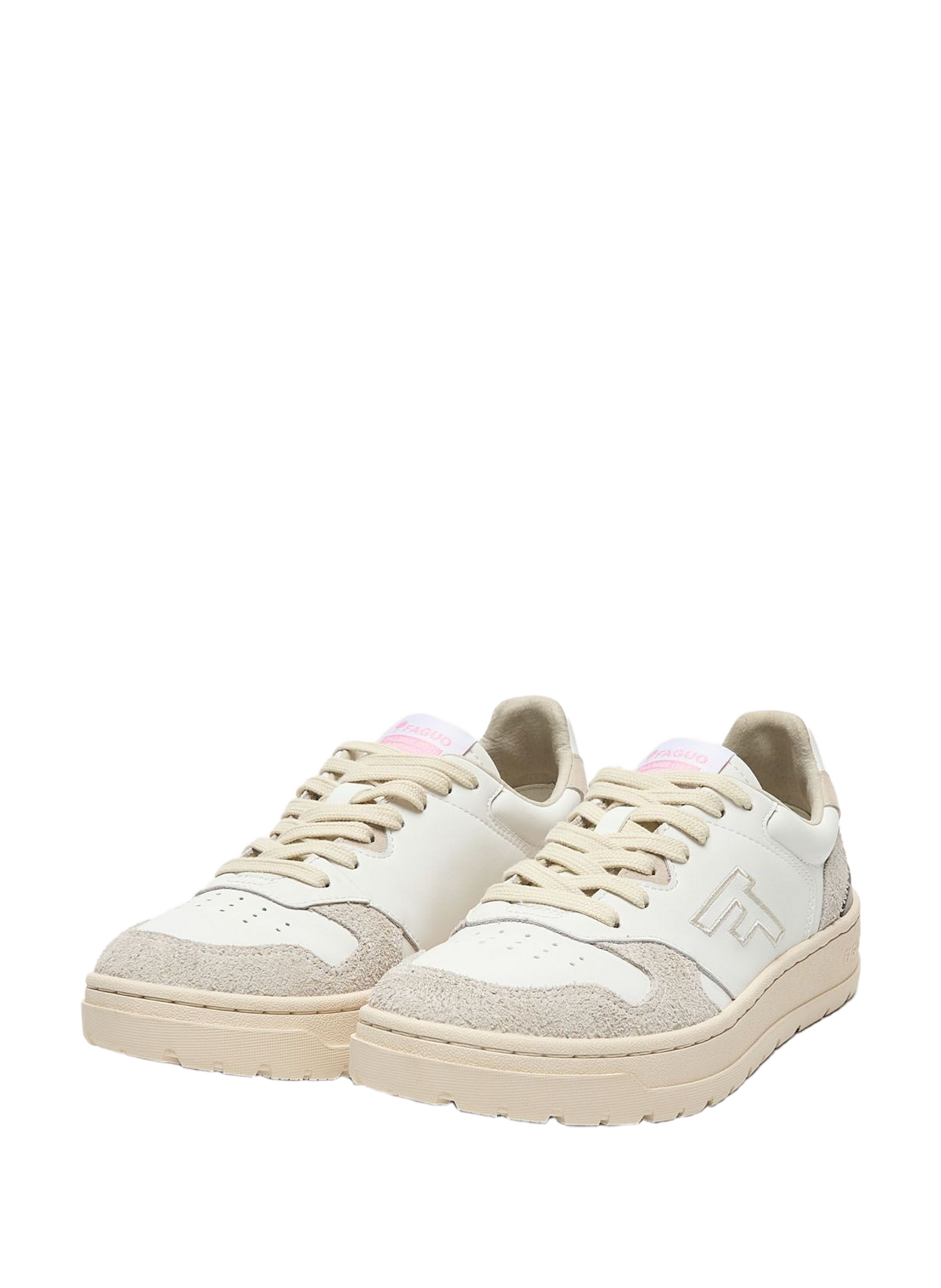 Mixed leather low-top sneakers FAGUO Beige