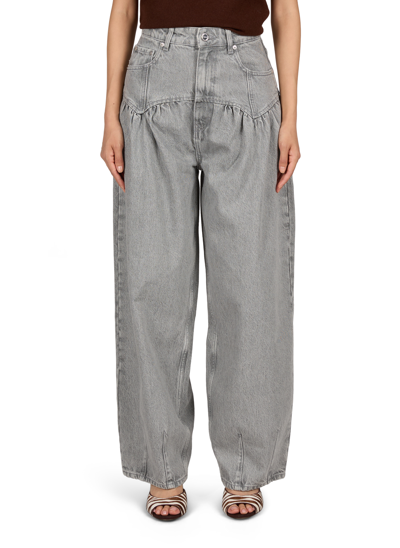 Rigid Cotton Denim Corset Jeans GANNI Grey