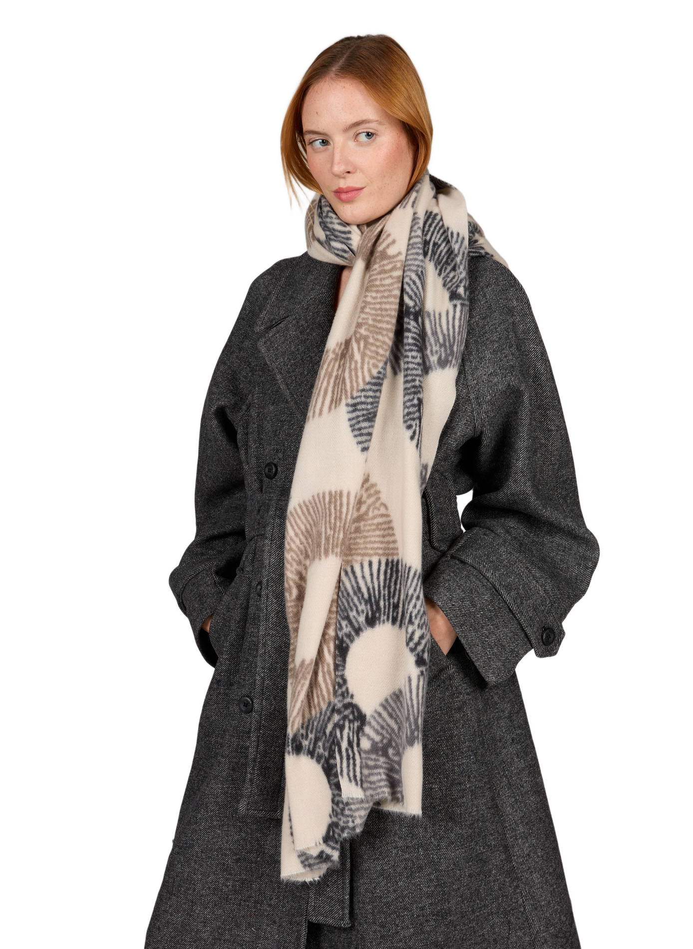 Schal mit Muster und Fransen AU PRINTEMPS PARIS Beige
