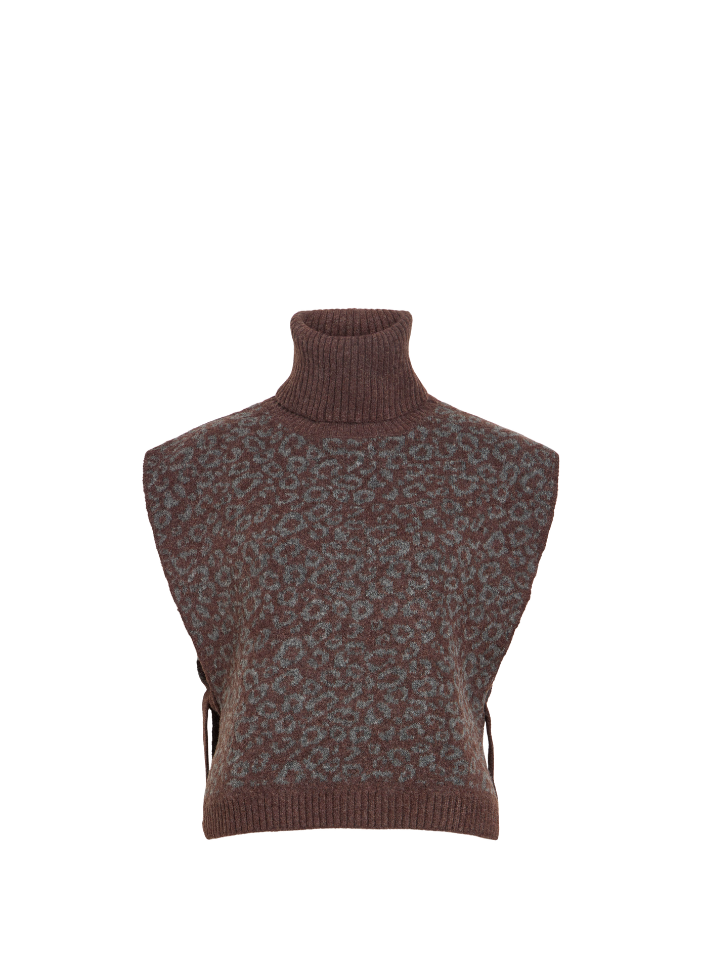 Straight-cut turtleneck cardigan with tie fastening VILA Brown