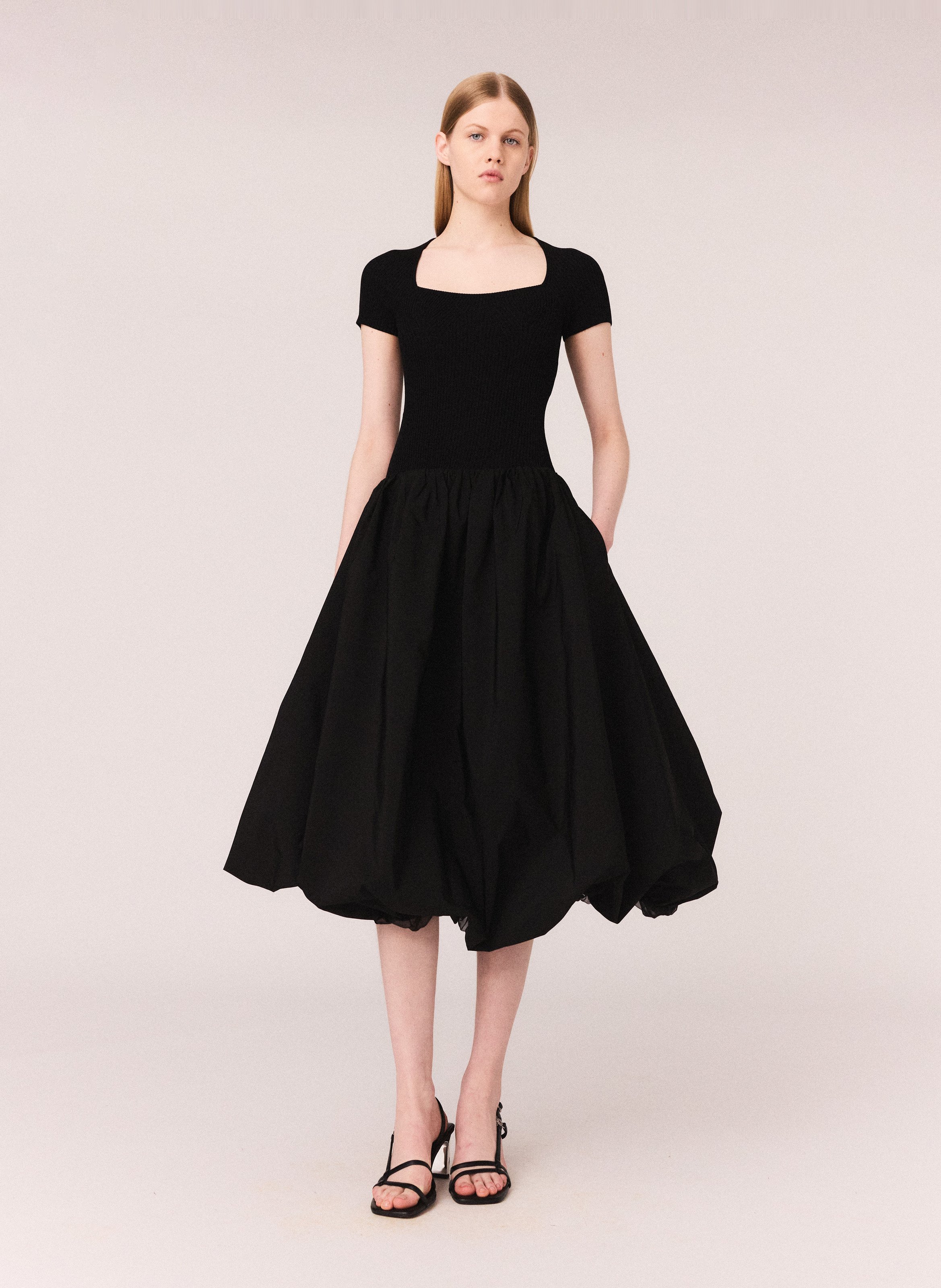 Robe midi col carré patineuse MAJE Noir