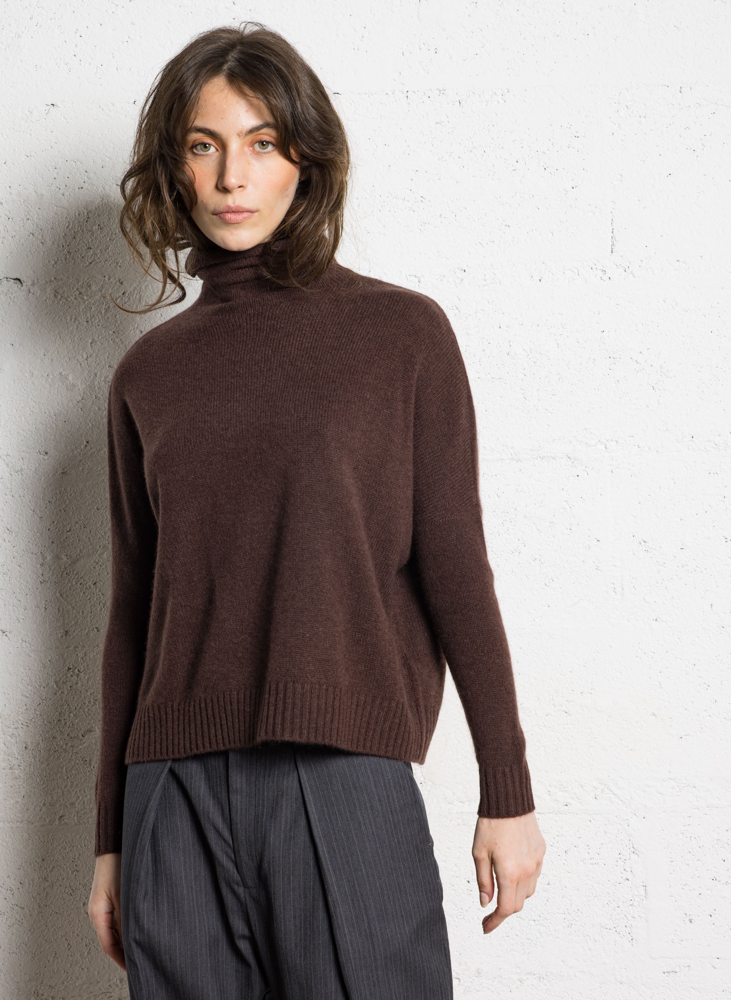 Pull col roulé en cachemire tila KUJTEN Marron