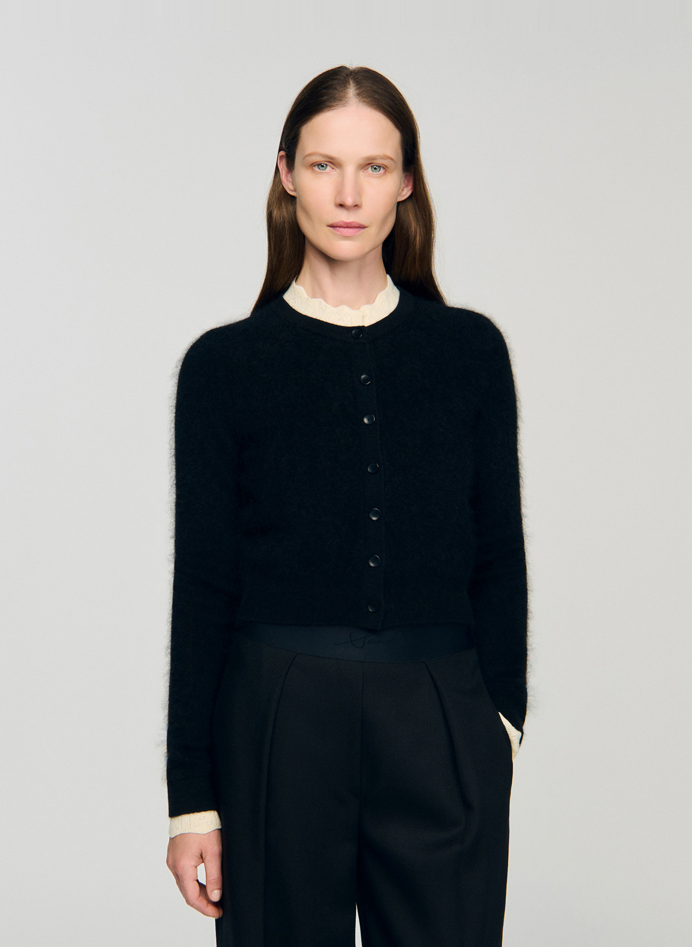 Gilet col rond en laine SANDRO Noir