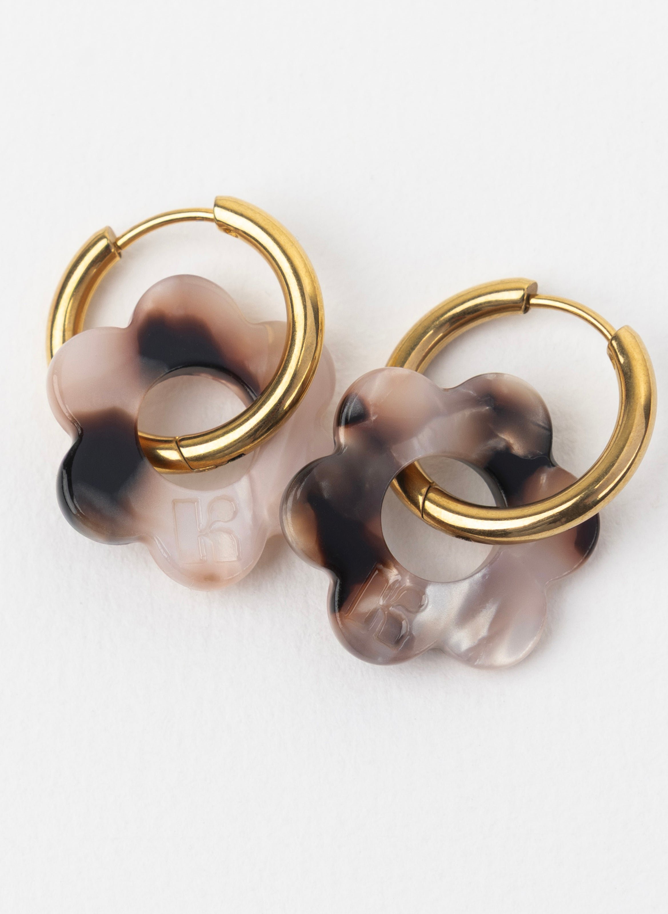 Boucles d'oreilles baby fleurette avec anneaux en acier inoxydable argenté Marron