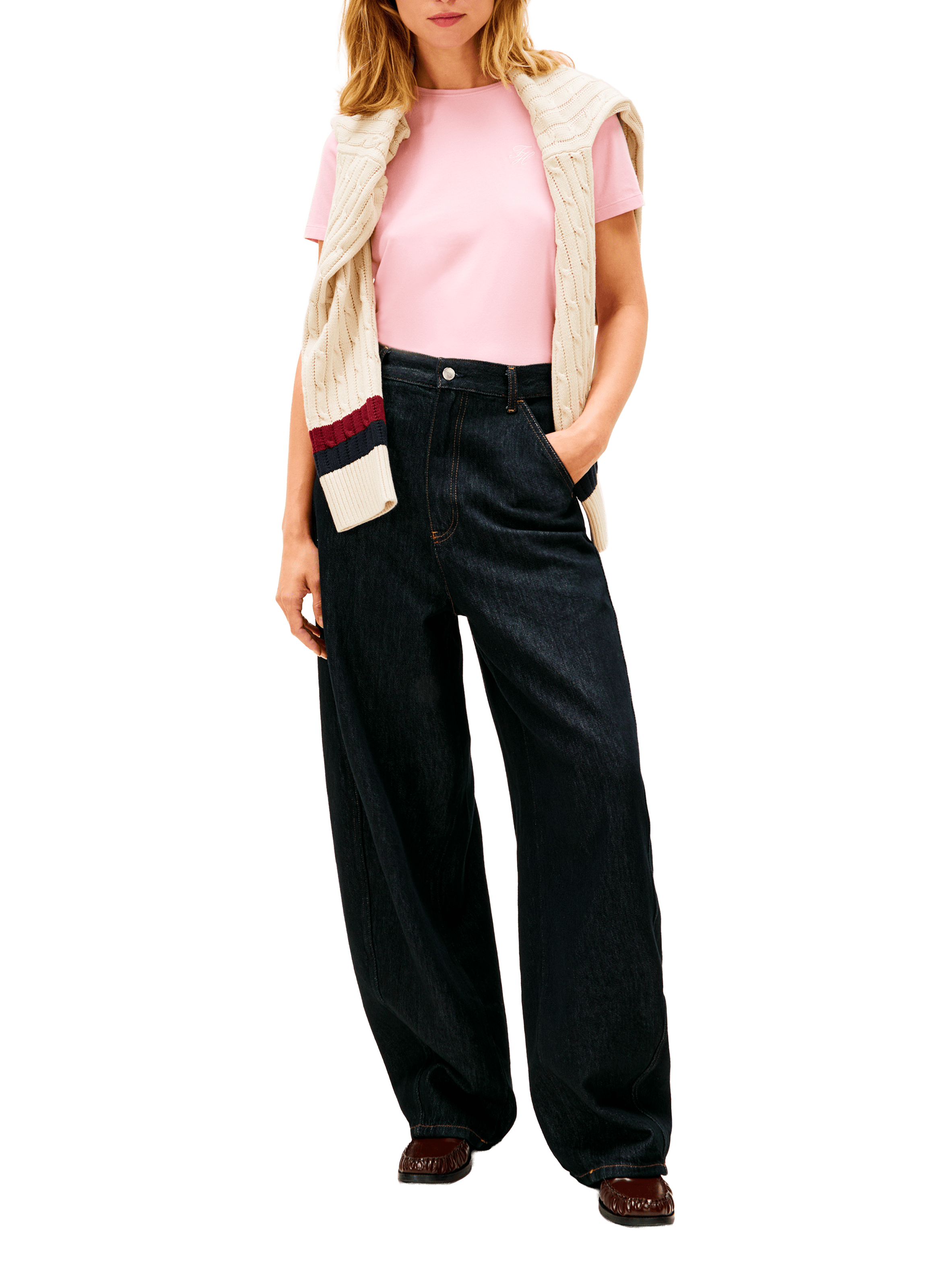 T-shirt manches courtes en coton mélangé TOMMY HILFIGER Rose