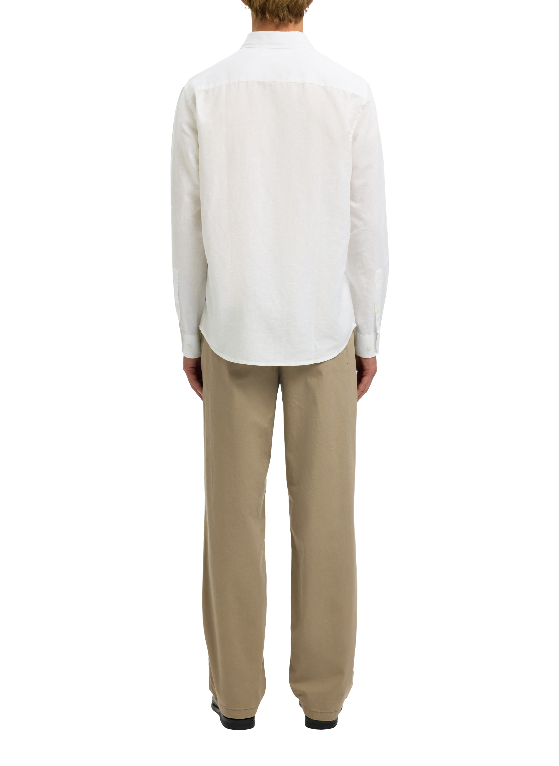 Solid shirt with a button-down collar in linen and cotton SELECTED White