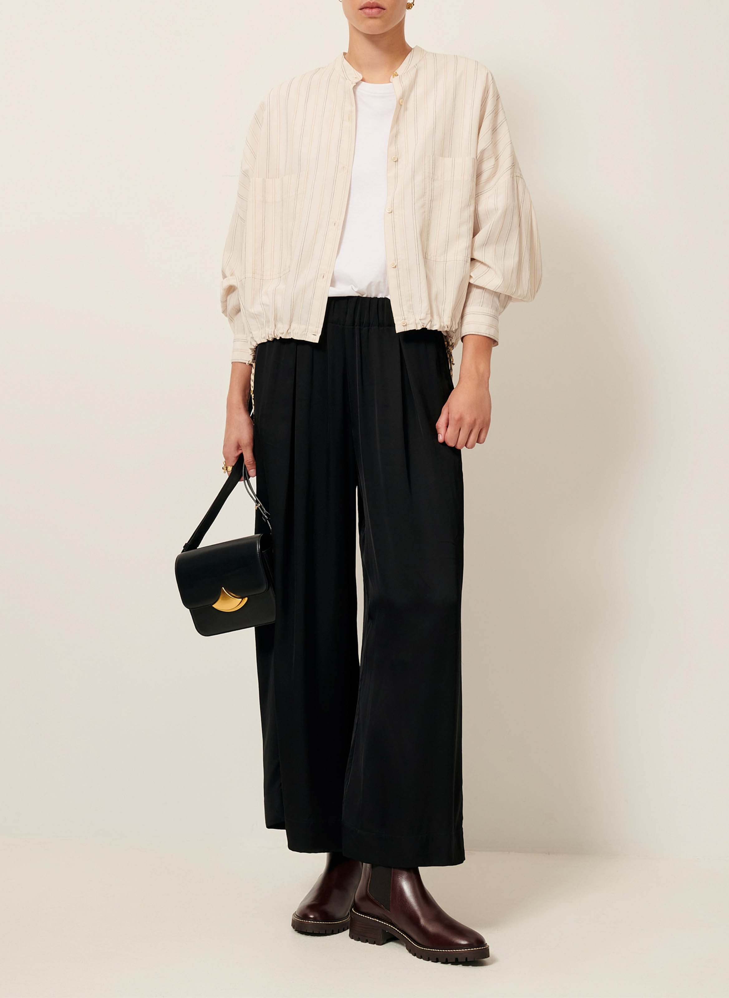 Chemise à rayures col rond cadaques SESSUN Beige