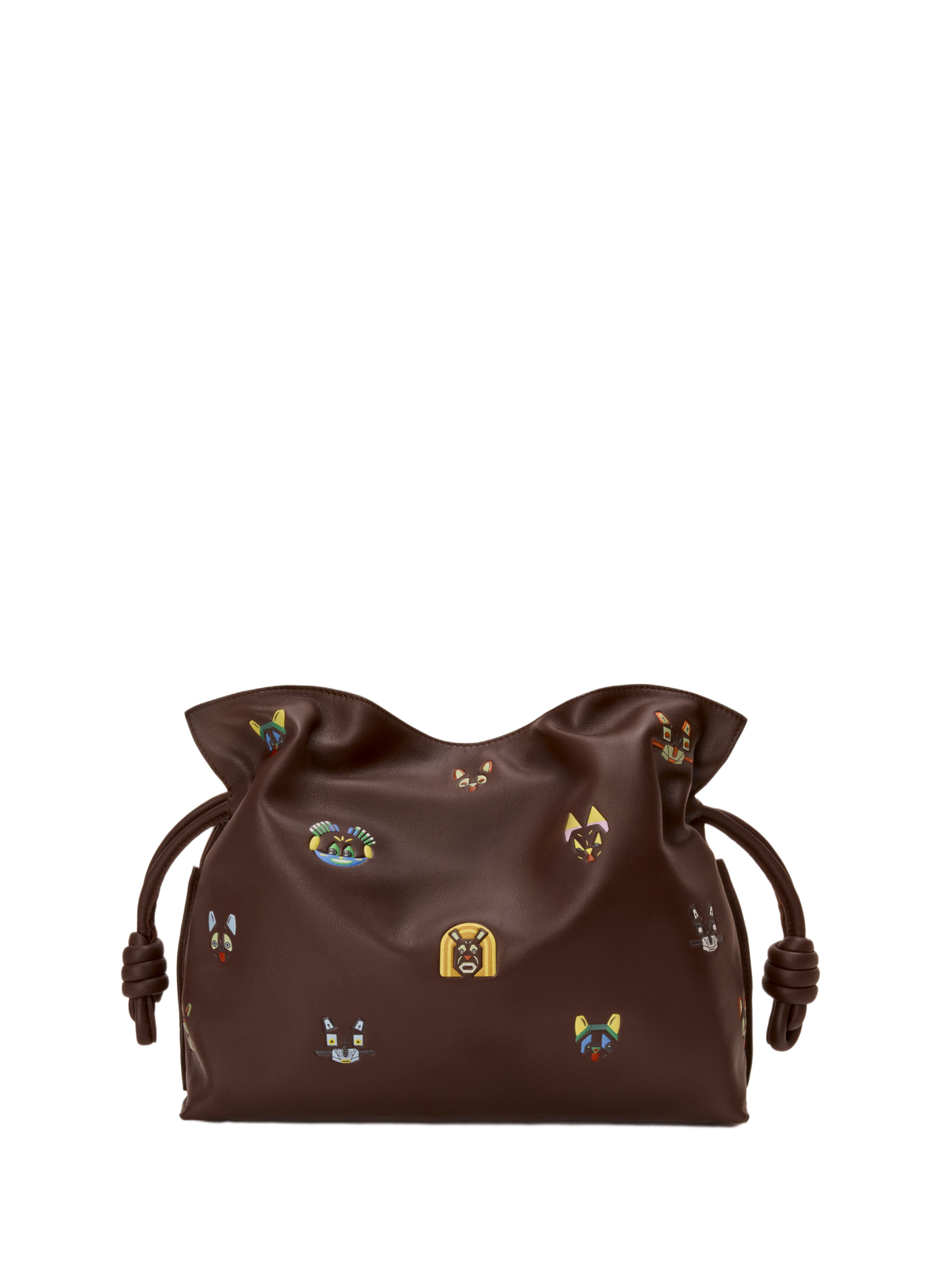 LOEWE x Louis Wain - Flamenco clutch moyen Cats en cuir de veau nappa LOEWE Marron