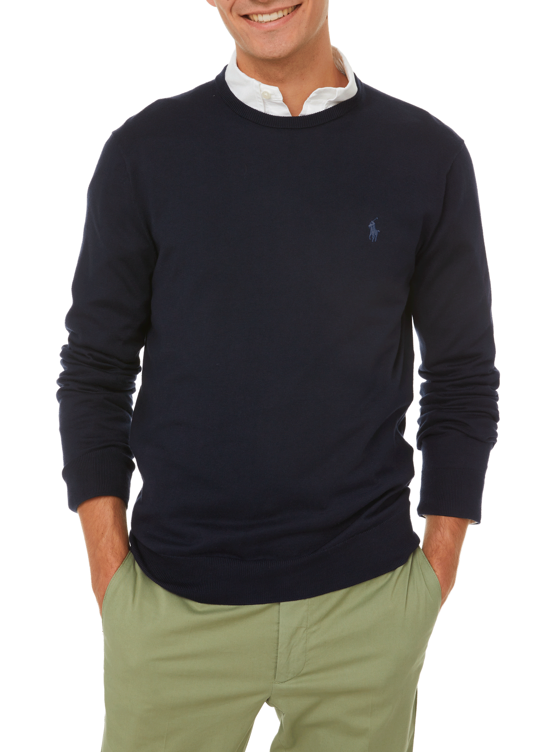 Pull col rond en coton POLO RALPH LAUREN Bleu