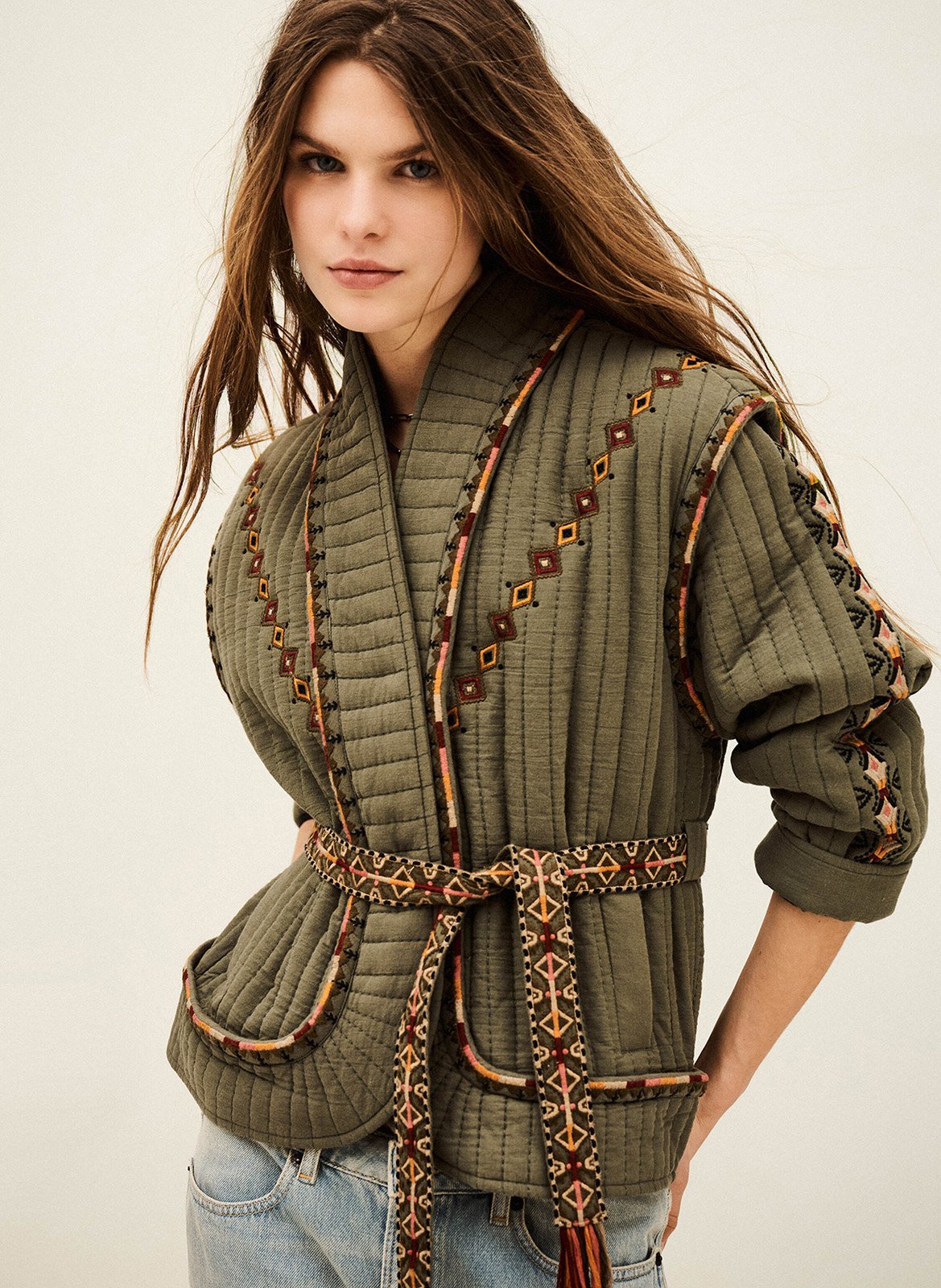 Veste col châle en coton cocoon BA&SH Kaki