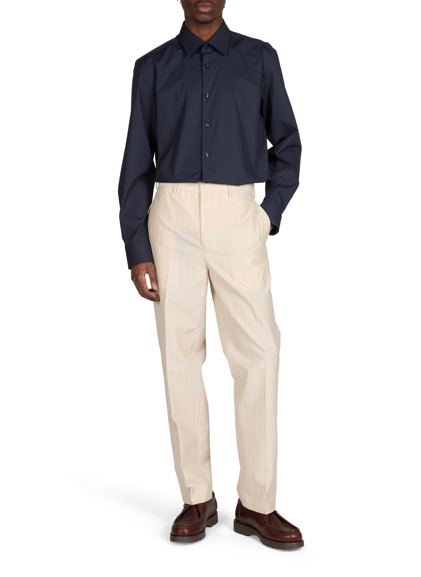 Chemise unie en coton mélangé  BOSS Bleu