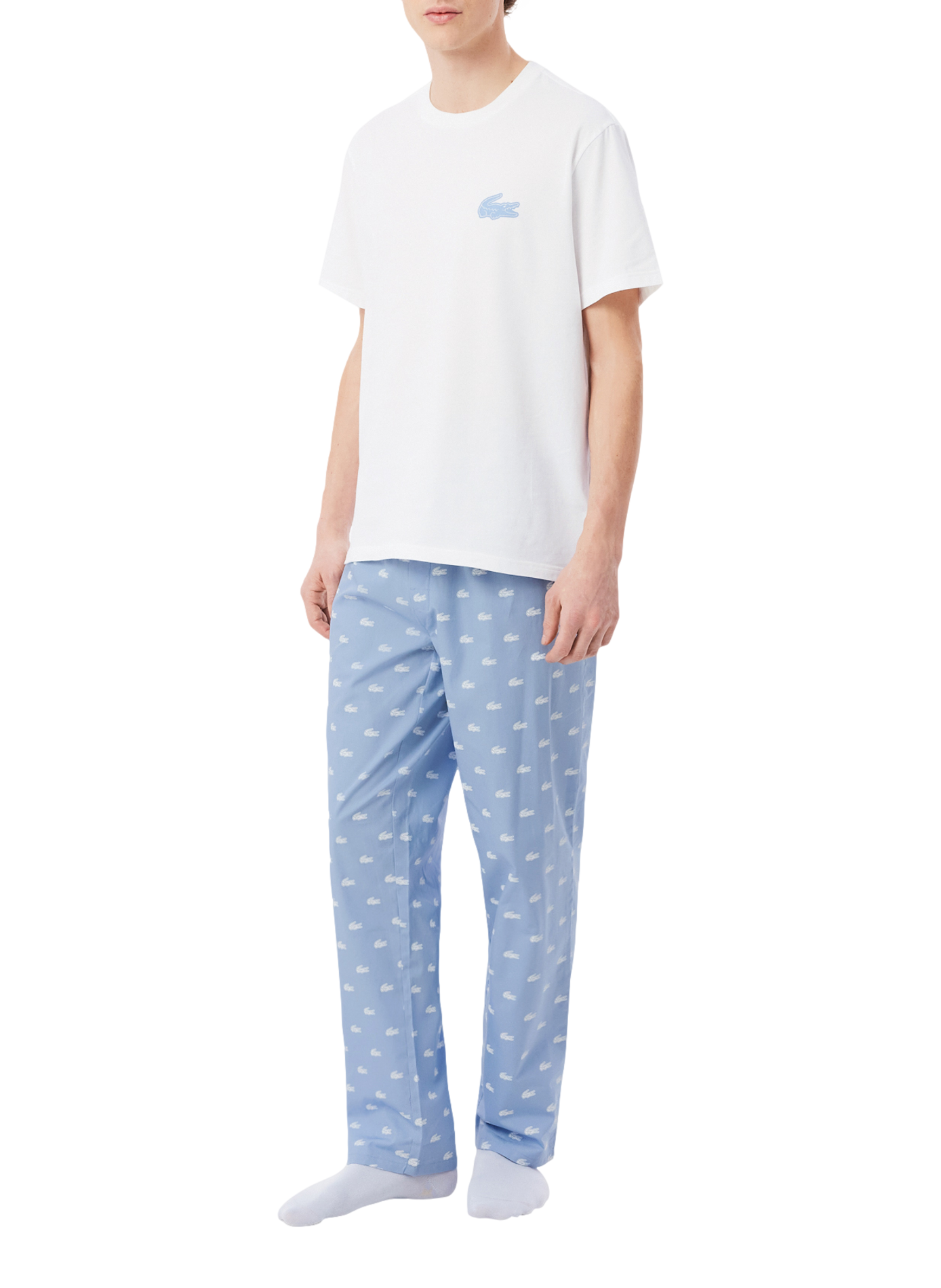 Conjunto de pijama largo con logotipos de algodón mezclado. LACOSTE Blanco