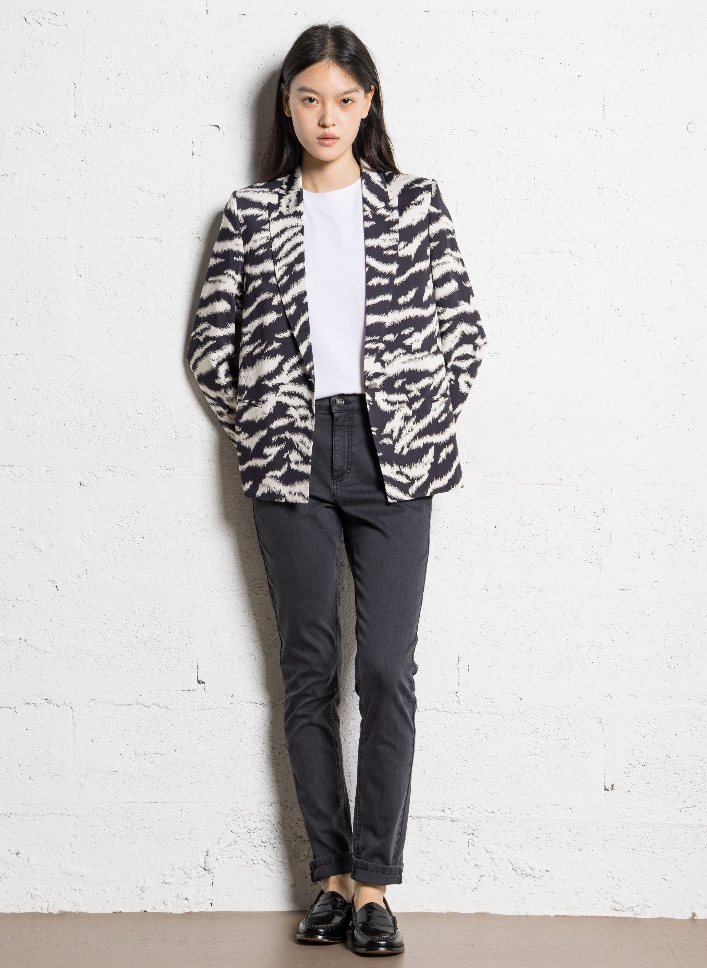 Veste de tailleur droite imprimée IKKS Noir