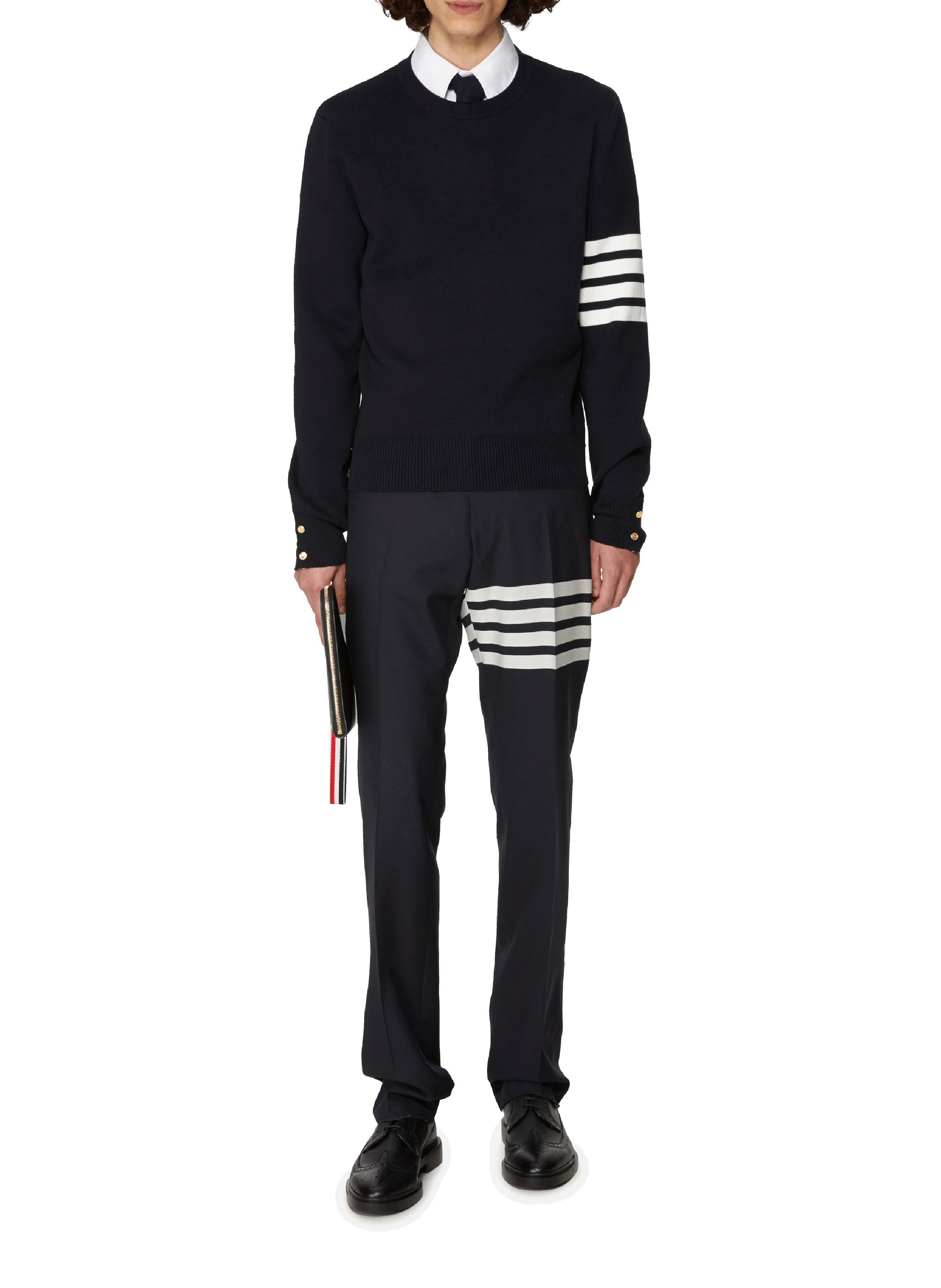 Pull Milano Stitch 4-Bar en coton THOM BROWNE Bleu