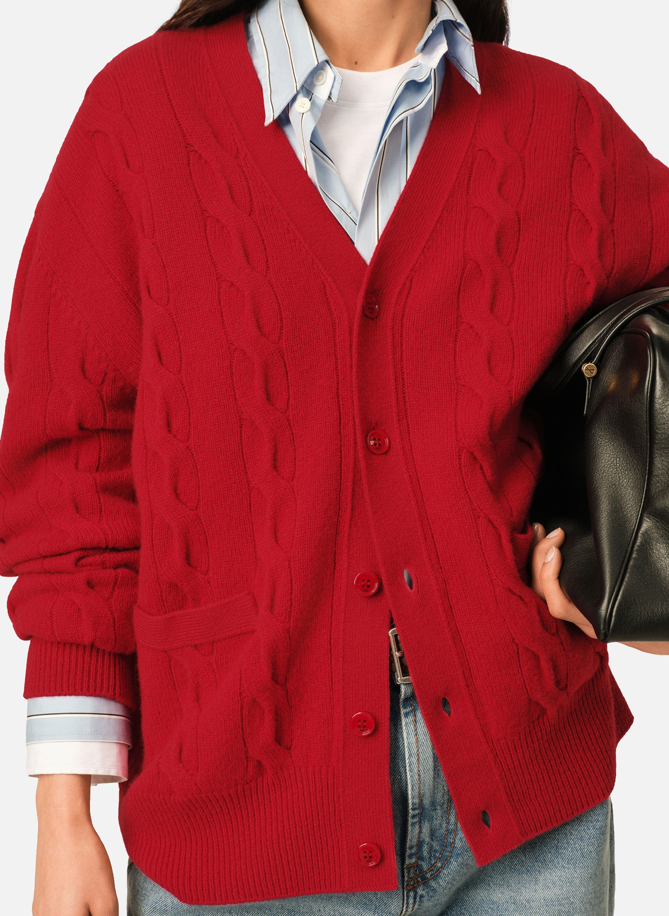 Cardigan torsadé unisexe en laine AMI PARIS Rouge