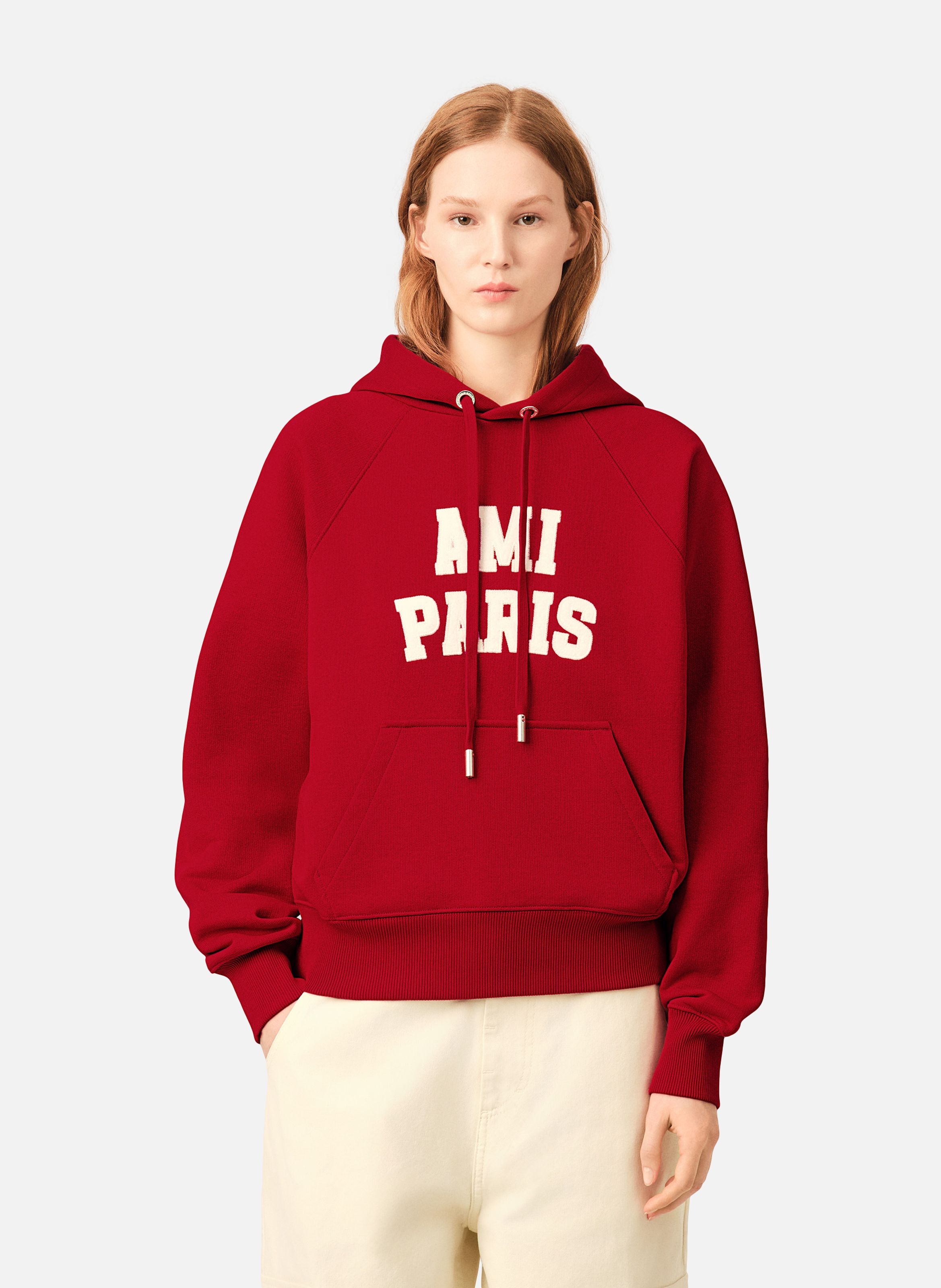 Hoodie unisexe en coton broderie ami paris AMI PARIS Rouge