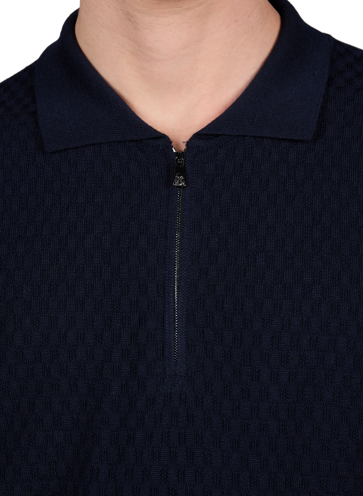Pull zippé en maille torsadée en laine vierge CORNELIANI Bleu