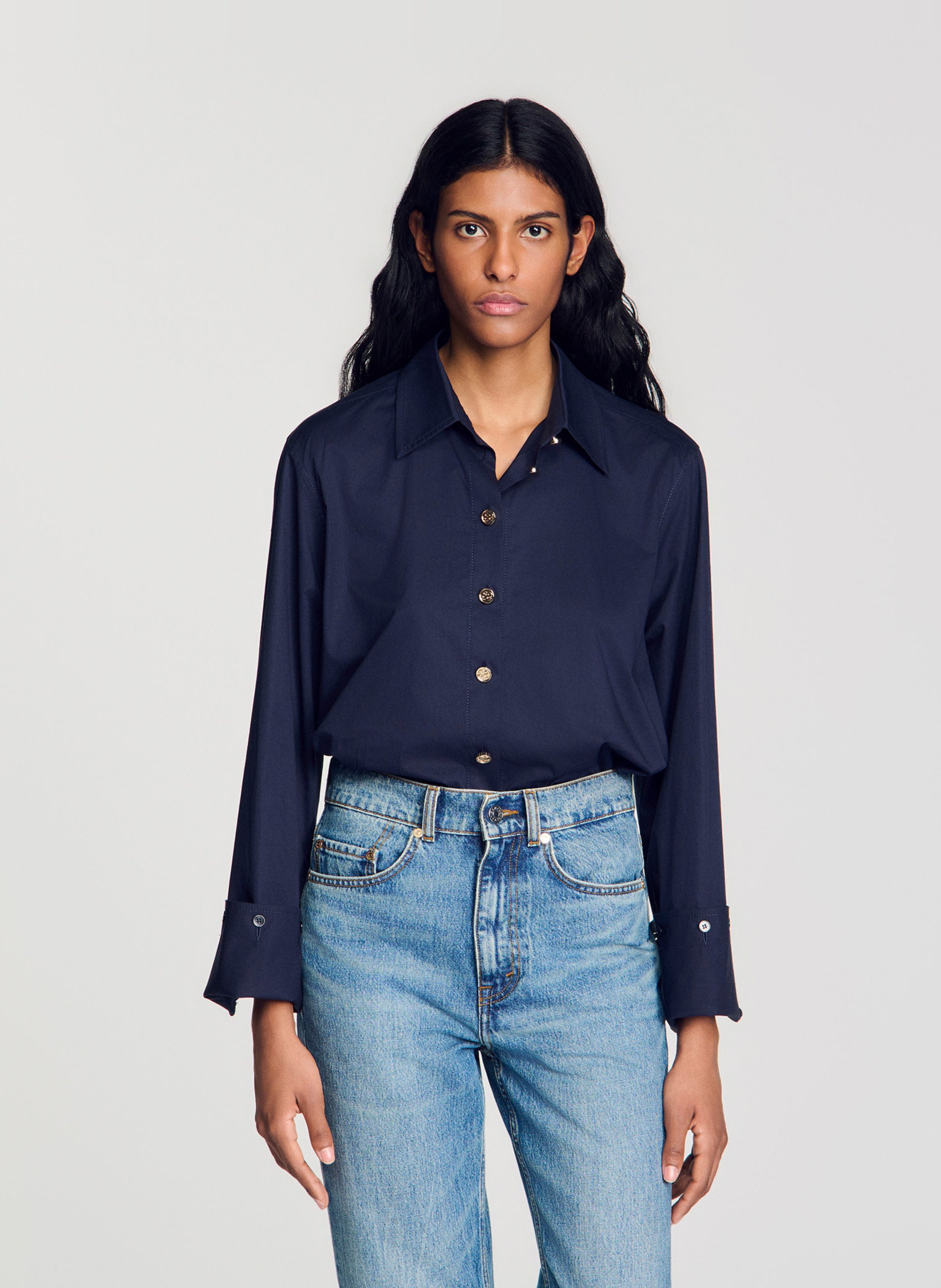 Chemise oversize col classique en coton mélangé SANDRO Bleu