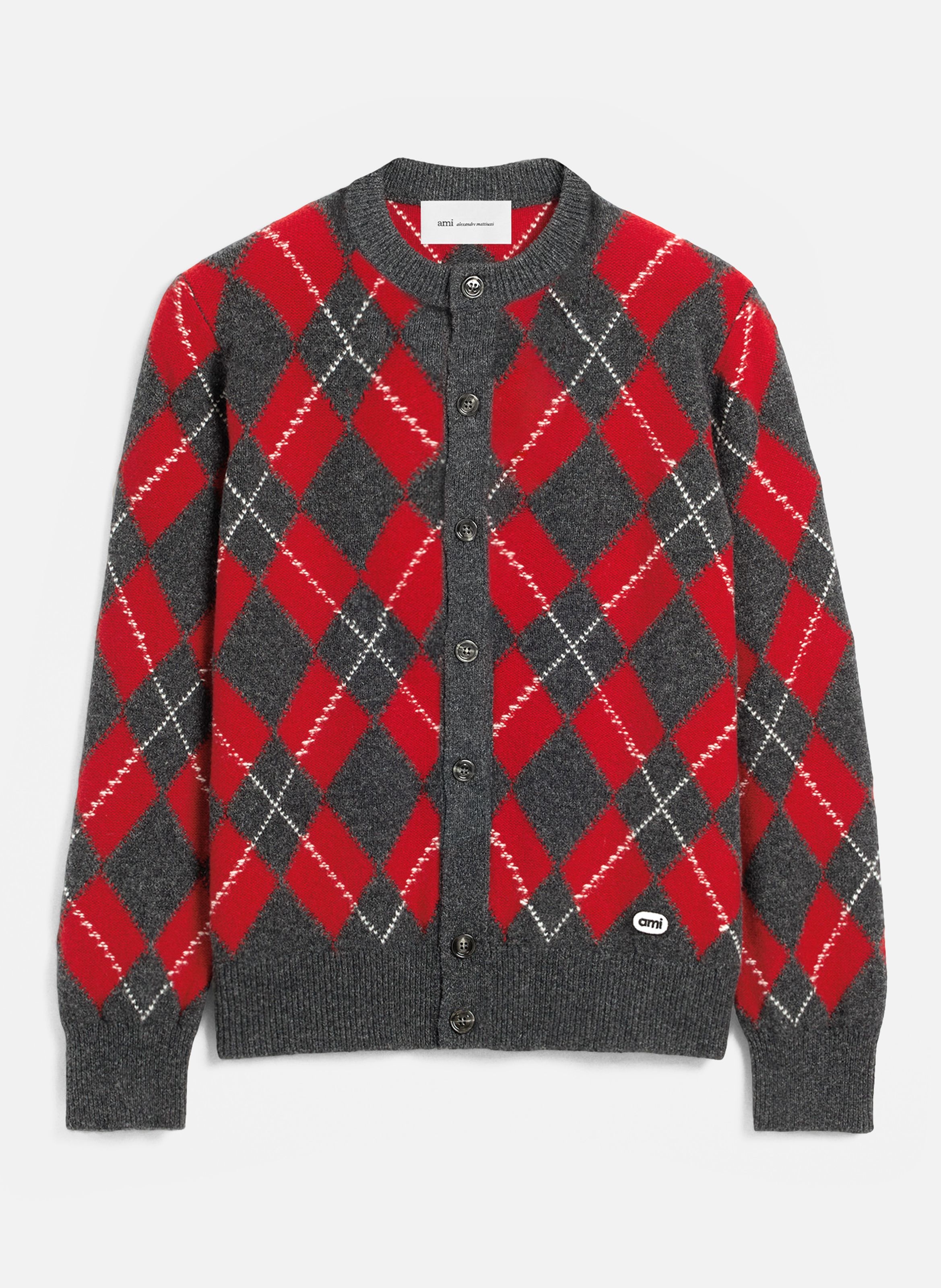 Cardigan motif argyle en laine AMI PARIS Gris