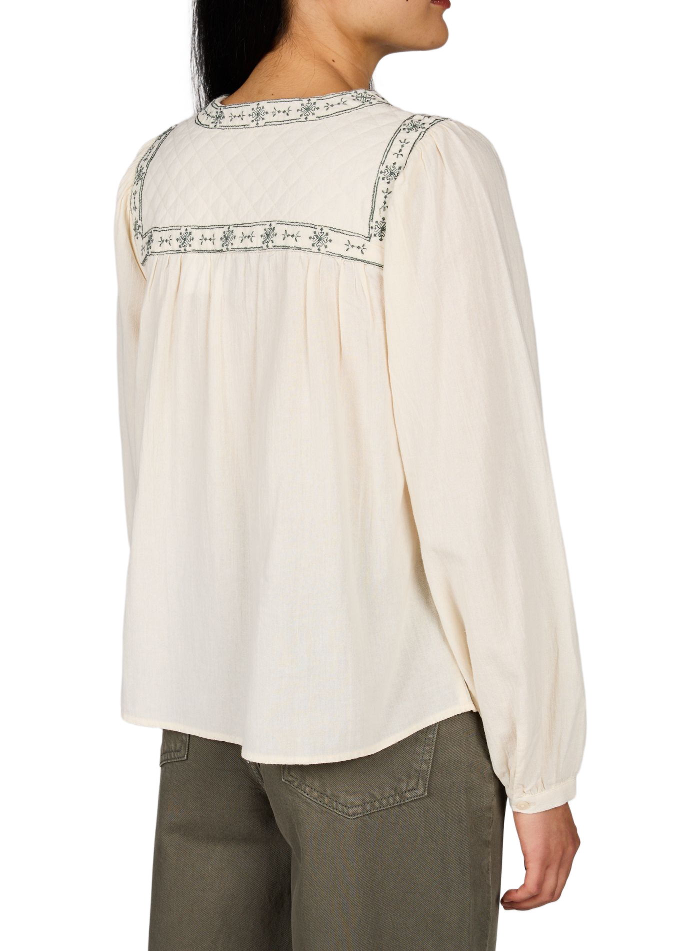 Weites Blusentop mit Baumwollstickerei VILA Beige