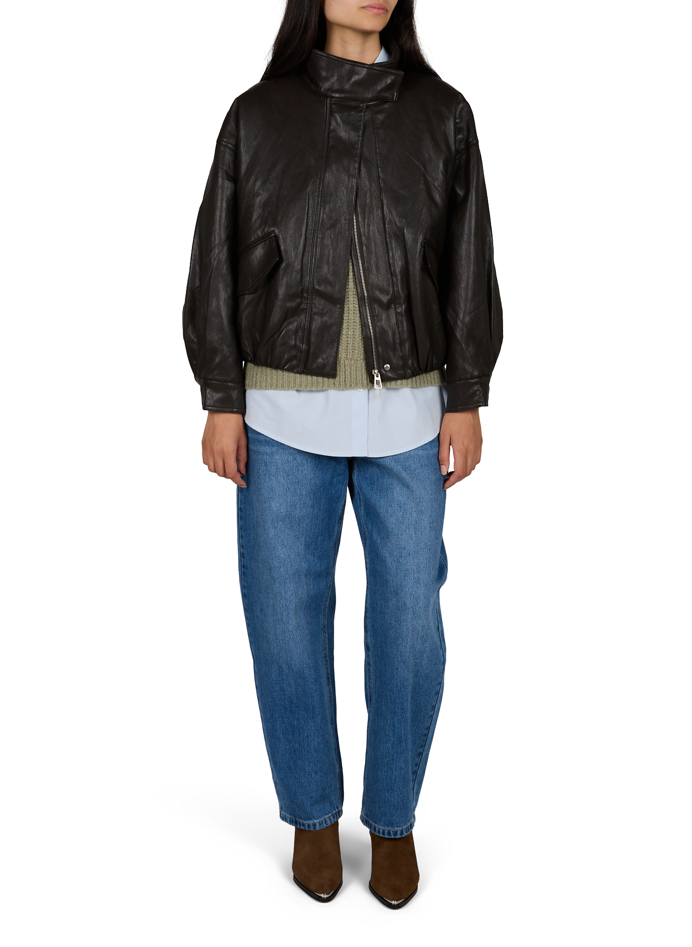 Jacket with high collar leather effect ARTLOVE Brown