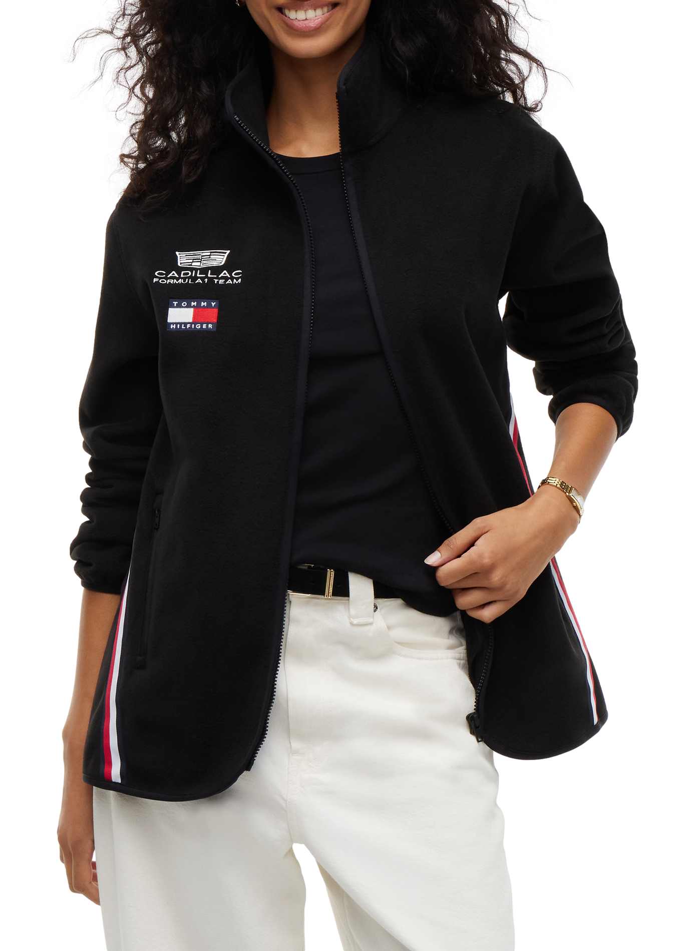 Einfarbige Zipjacke mit Stickereien TOMMY HILFIGER Schwarz