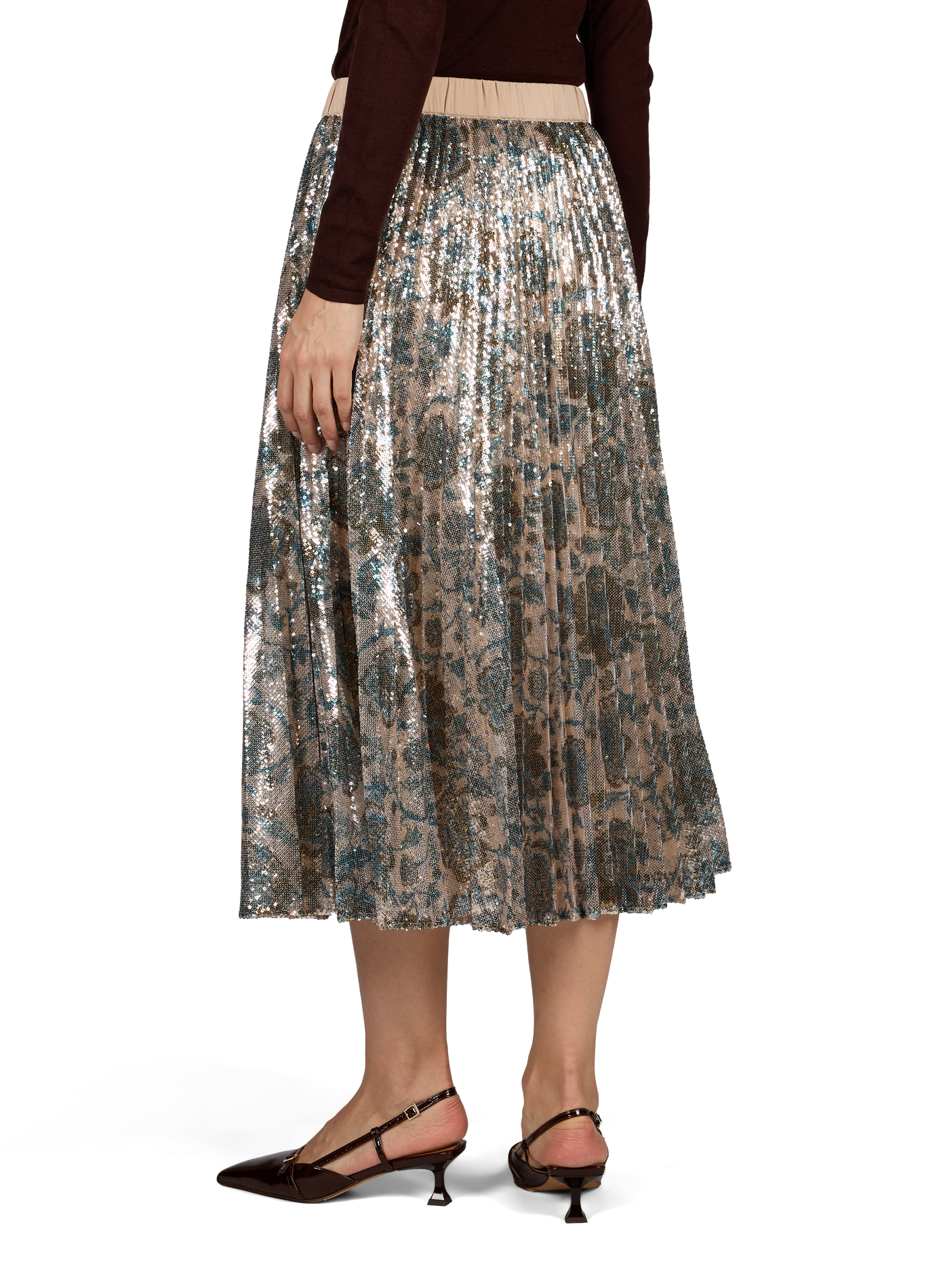 Geplooide midi-rok met pailletten PETITE MENDIGOTE Beige