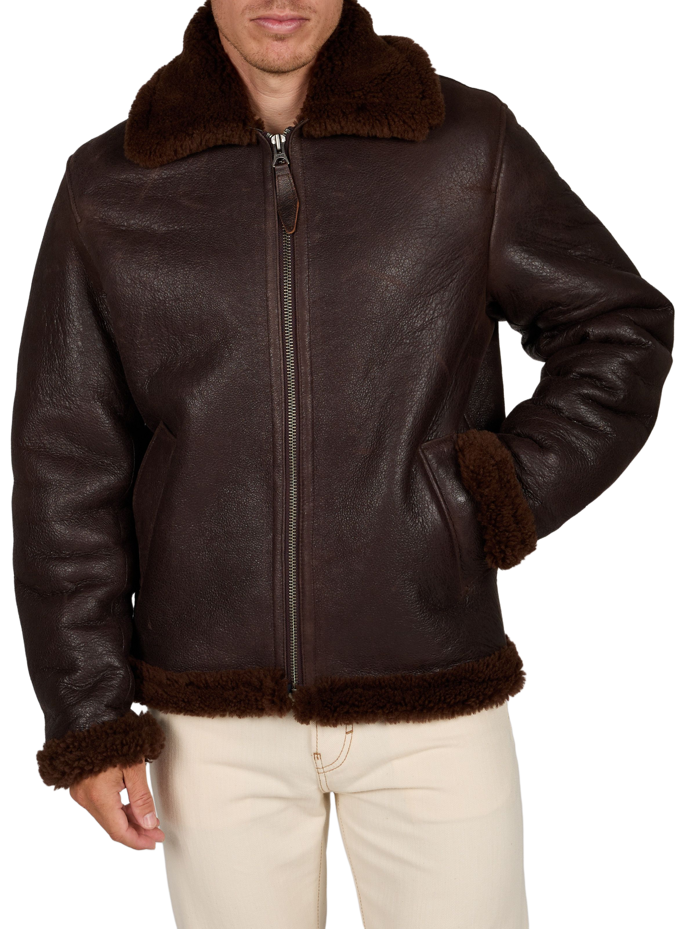 Jacke mit klassischem Kragen aus Leder SCHOTT Braun