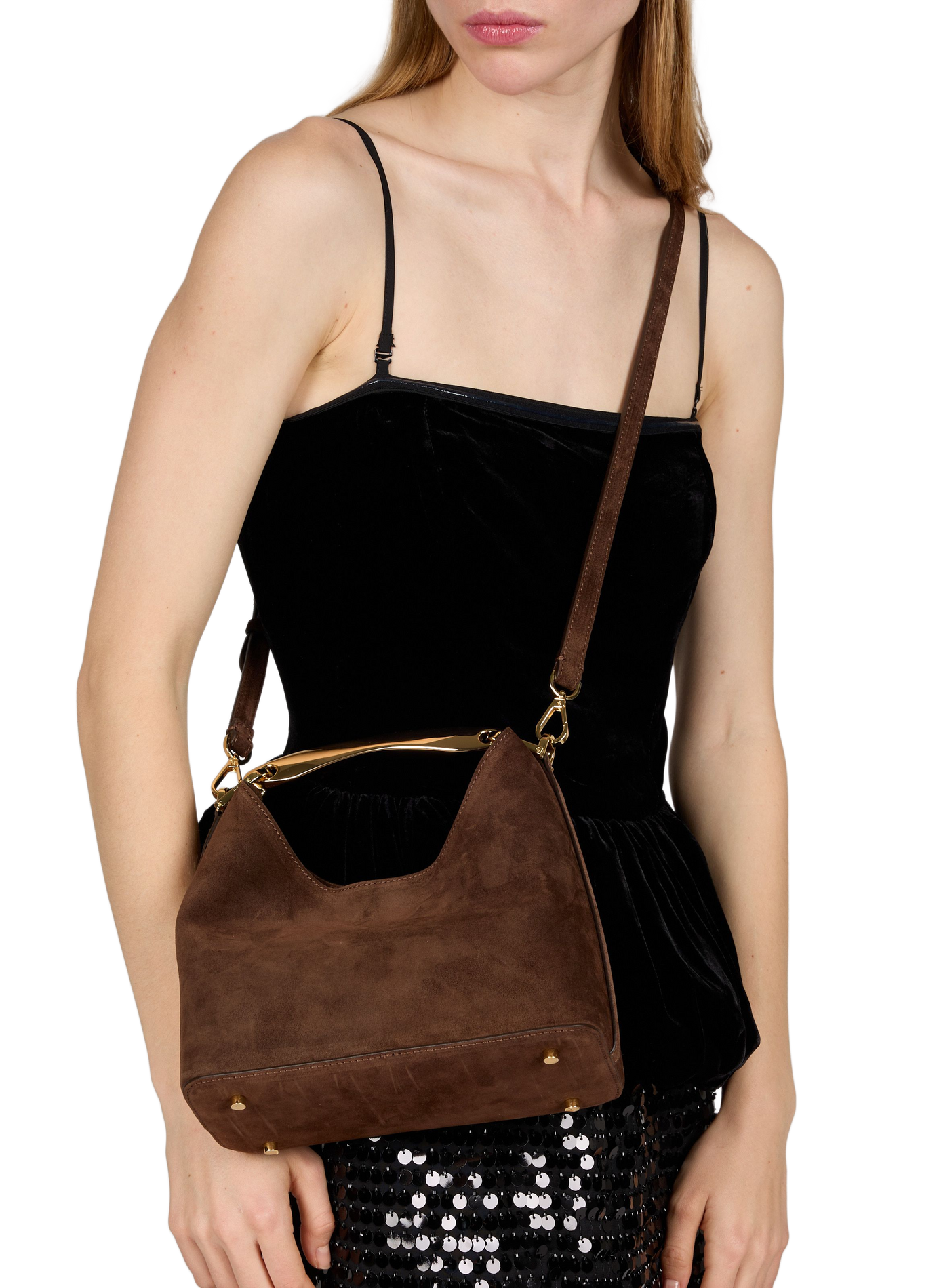Boomerang suede leather handbag ELLEME Brown