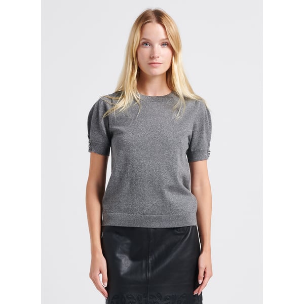 Pull col rond à fils métallisés en coton mélangé