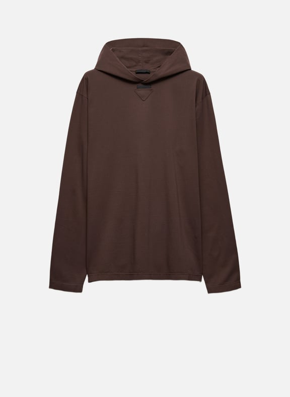 T-shirt à capuche en coton à manches longues Marron by PRADA PRADA T-shirt à capuche en coton à manches longues Marron
