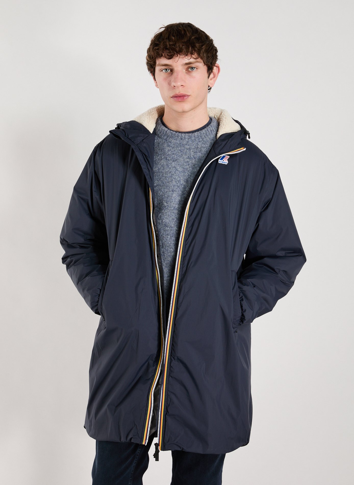 K-WAY Mid-length hooded jacket Blue
