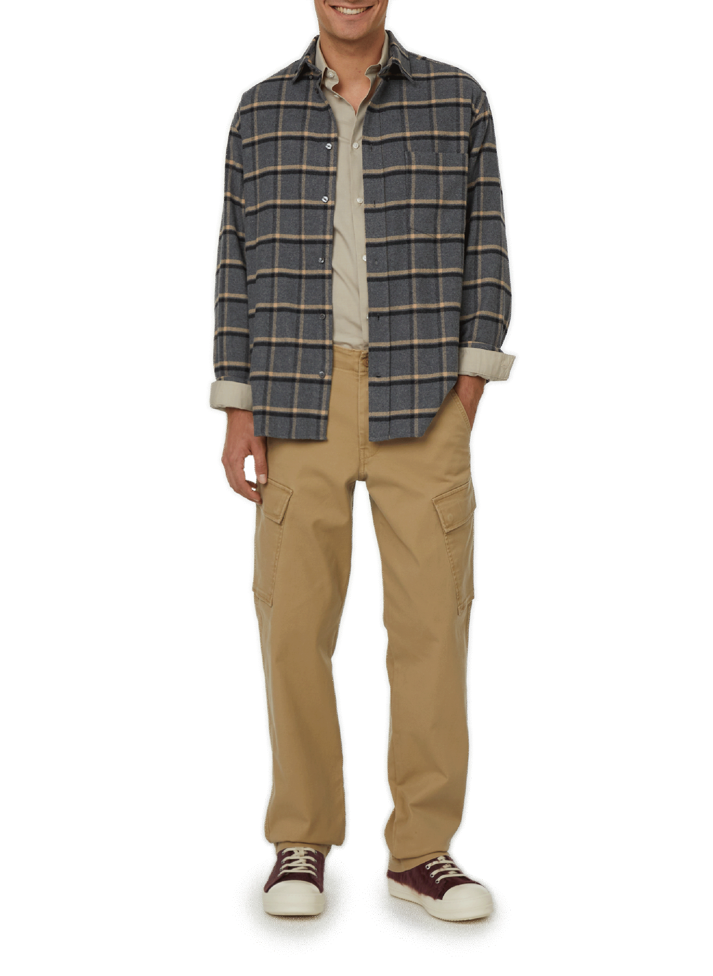 Chemise à carreaux en coton SAISON 1865 Gris