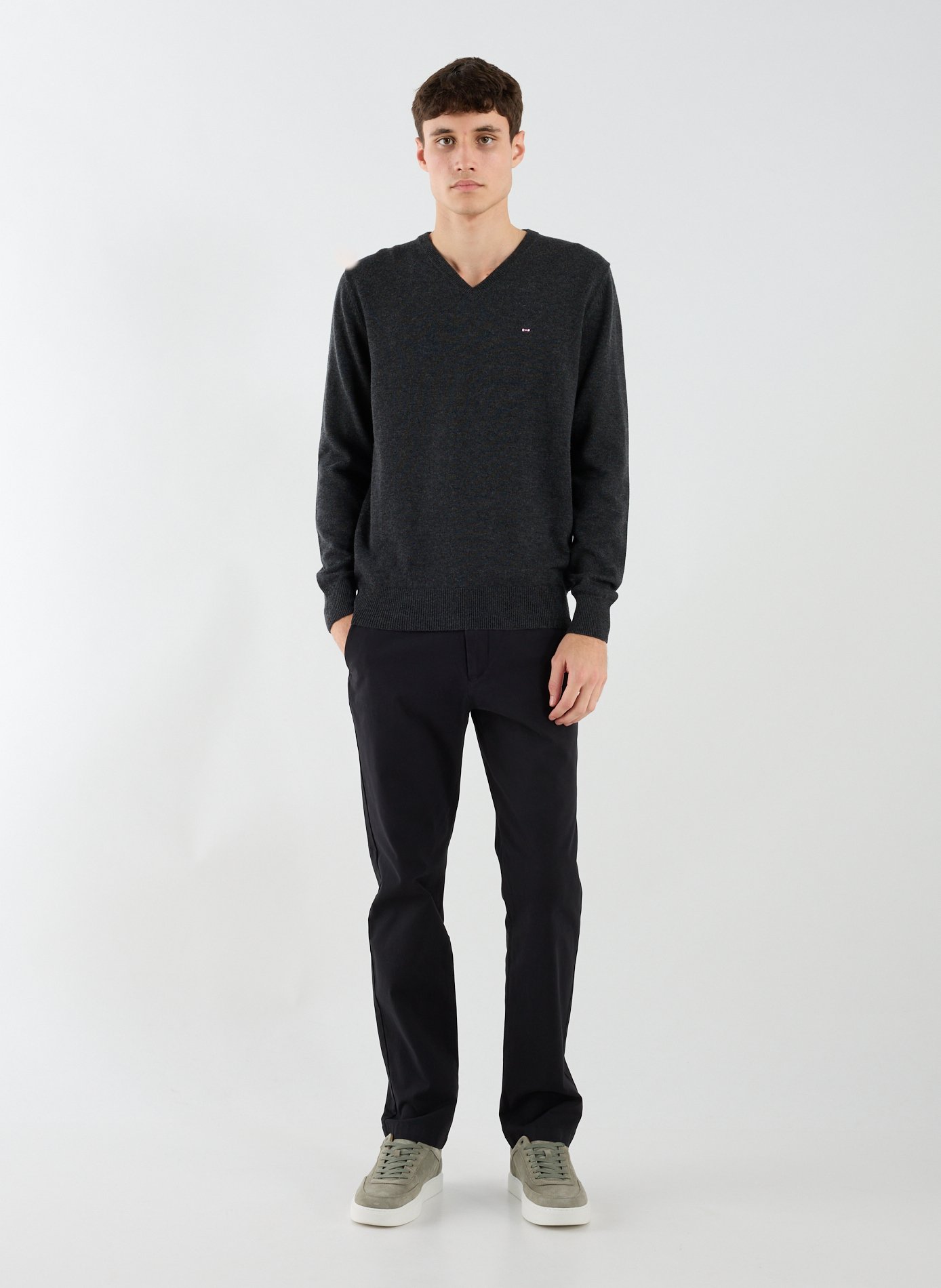 Pull col V en laine et coton EDEN PARK Gris