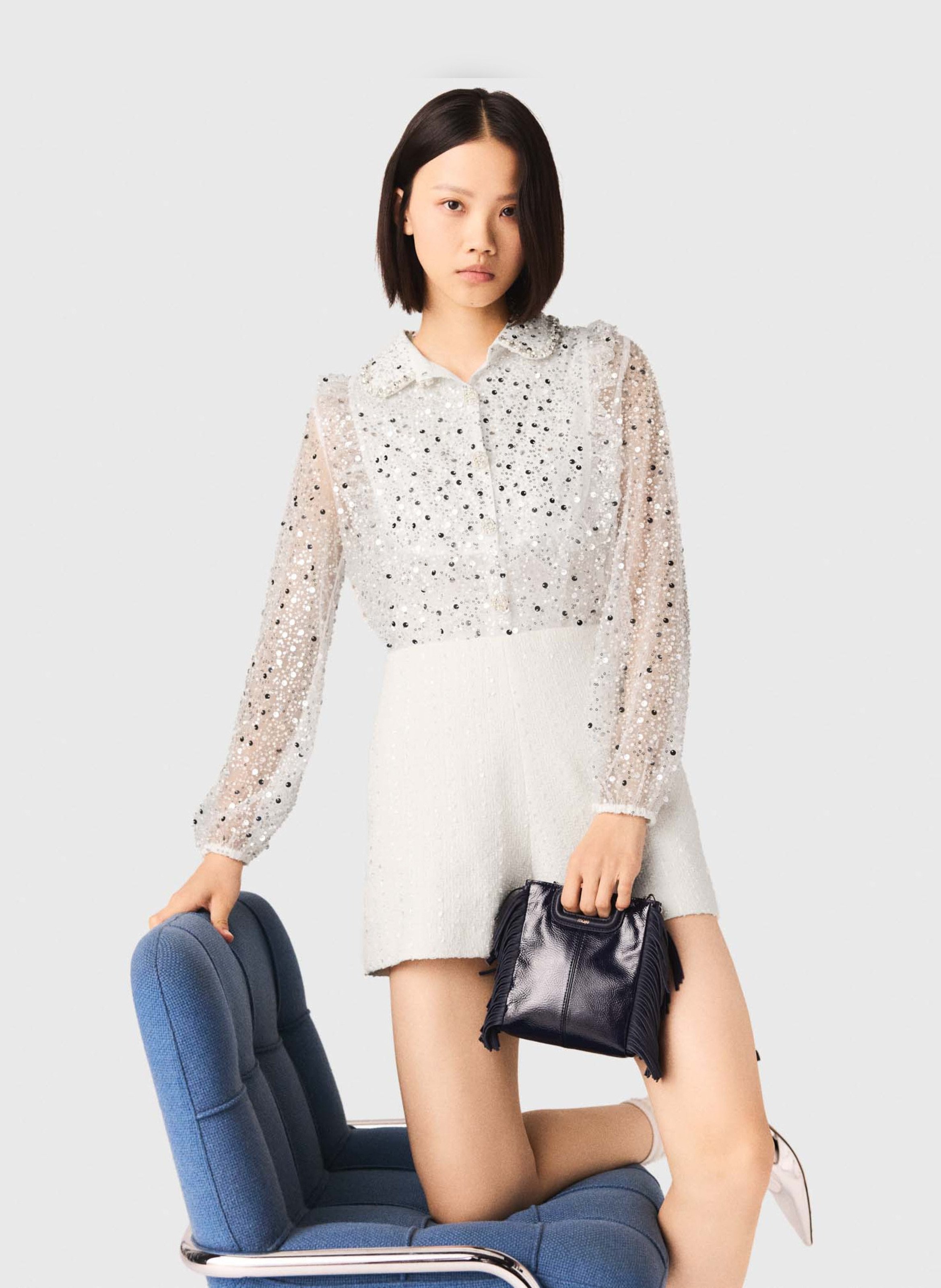 Combishort col claudine à paillettes MAJE Beige